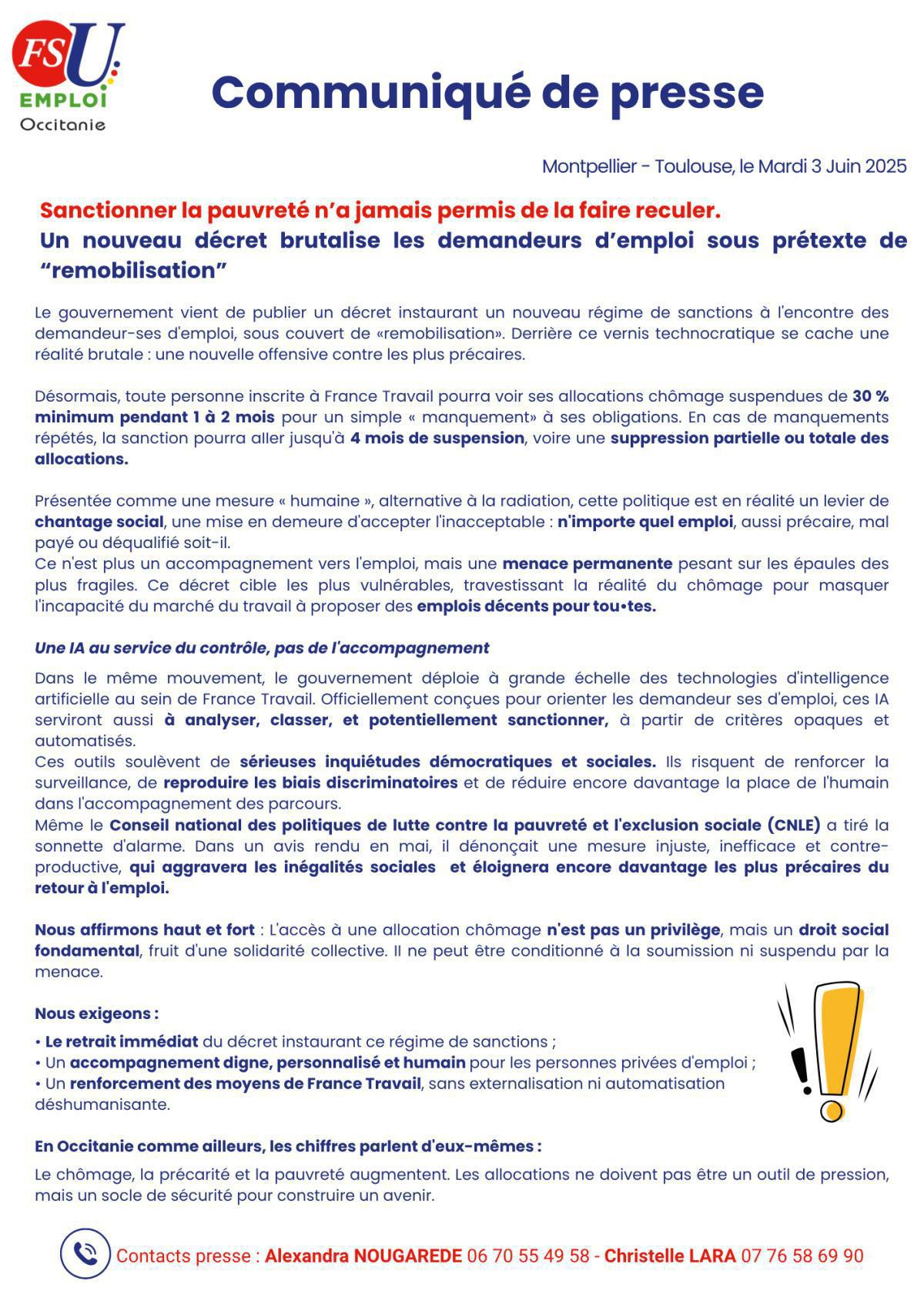 Communiqué de Presse : Sanctionner la pauvreté n'a jamais permis de la faire reculer