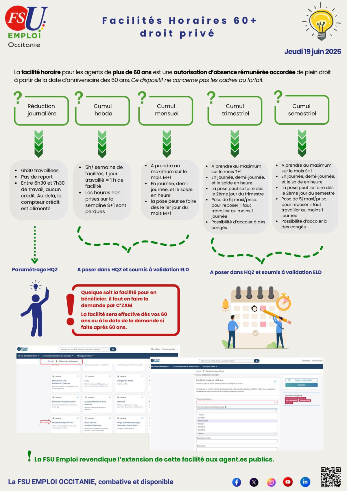 "Facilités horaires" pour les agents de droit privé de 60 ans et + "Facilités horaires" pour les agents de droit privé de 60 ans et +