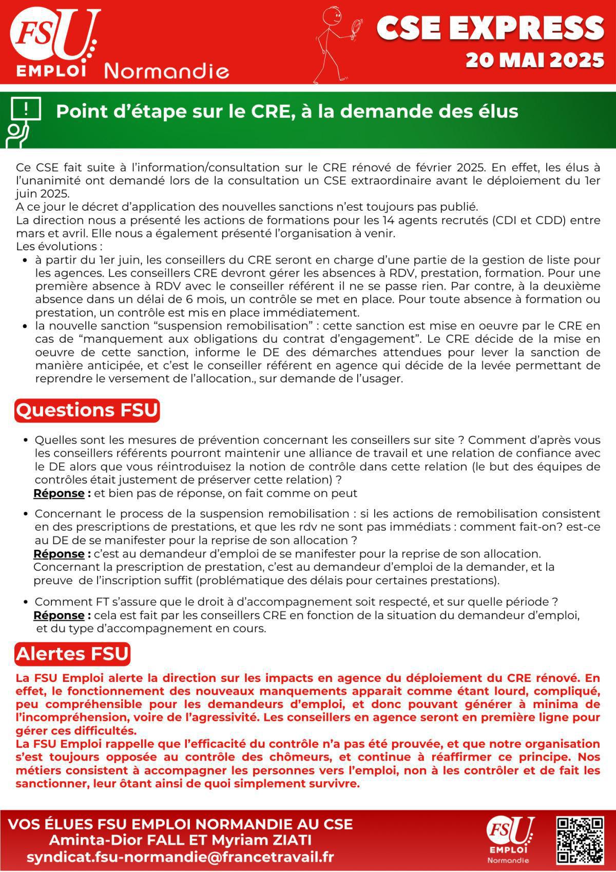 CSE express : 20 mai Contrôle de la Recherche Emploi