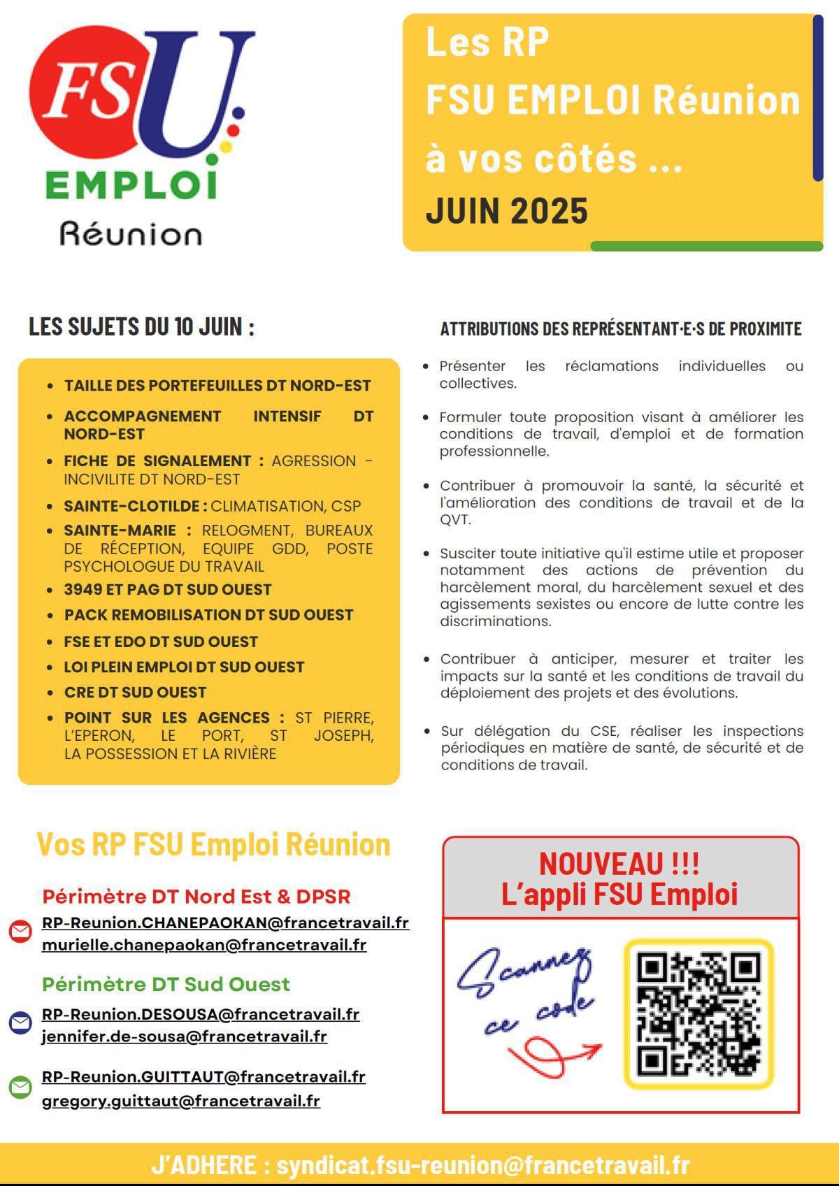 Les RP FSU Emploi Réunion à vos côtés. Juin 2025