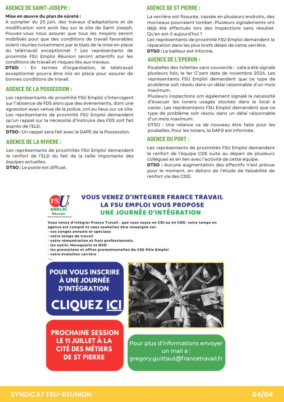 Les RP FSU Emploi Réunion à vos côtés. Juin 2025