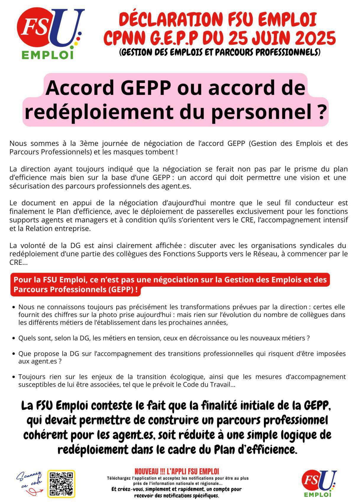 Déclaration FSU Emploi à la négociation GEPP Déclaration FSU Emploi à la négociation GEPP