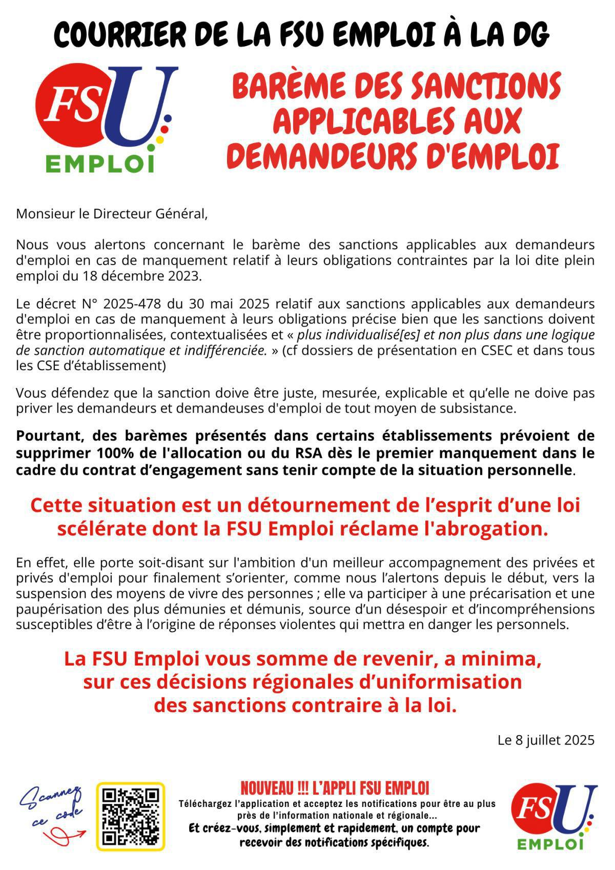 Barème des sanctions applicables aux demandeurs d'emploi 