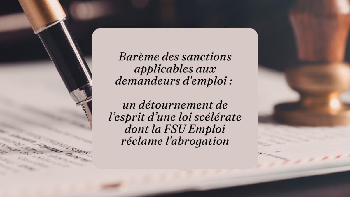 Barème des sanctions applicables aux demandeurs d'emploi Barème des sanctions applicables aux demandeurs d'emploi