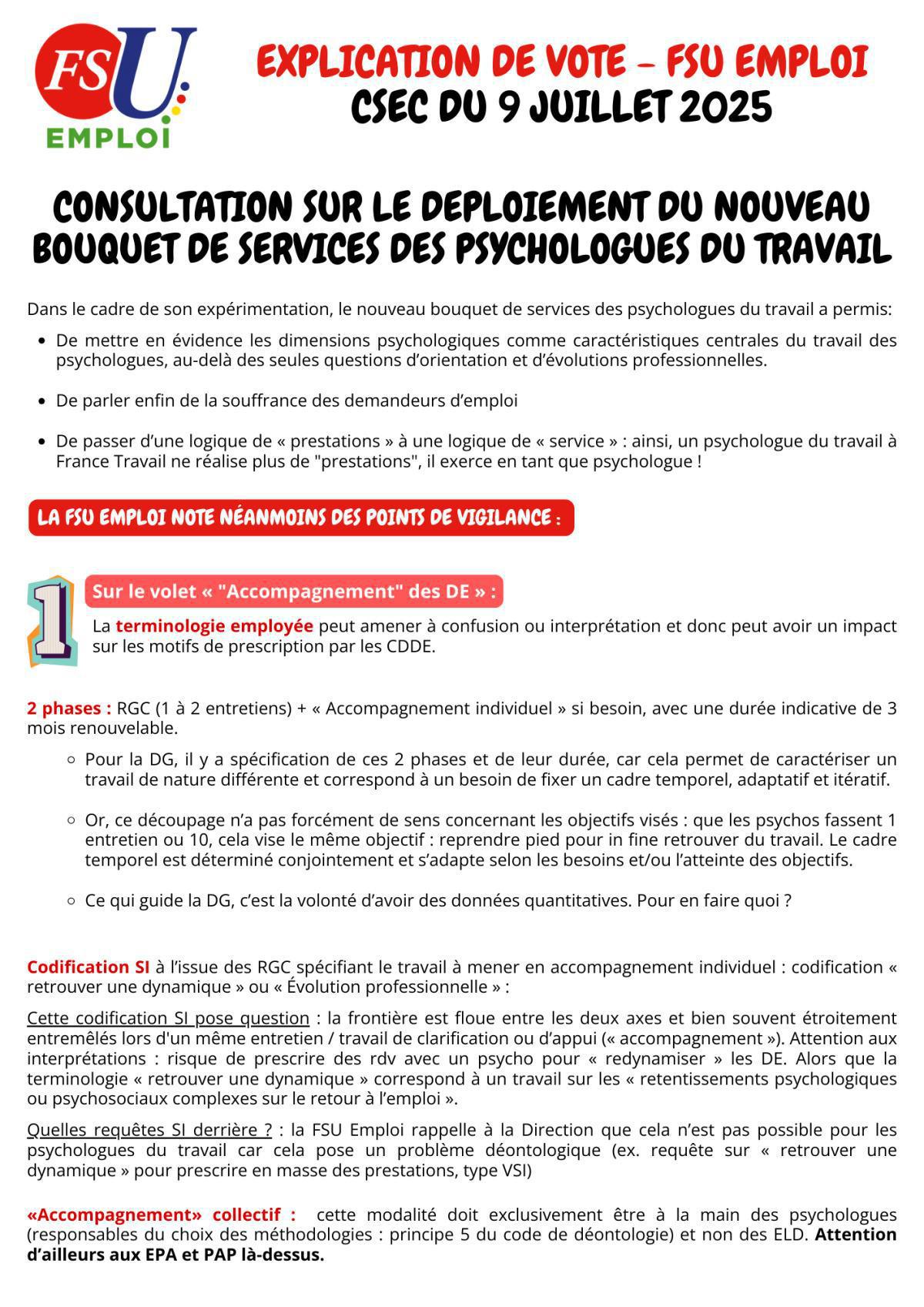 Nouveau bouquet de services des psychologues du travail