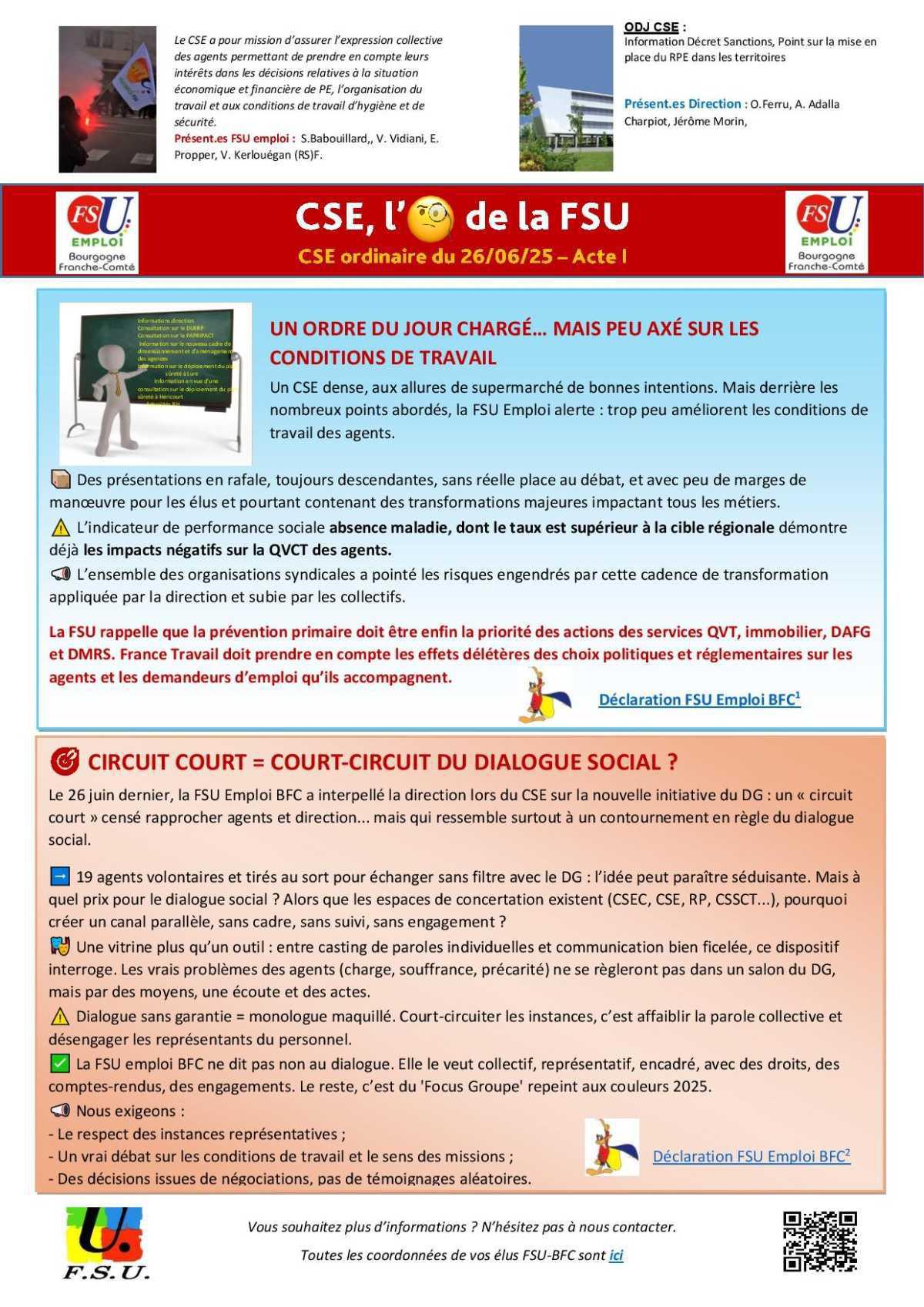 L'œil de la FSU Emploi BFC - CSE juin 2025 - Acte I 