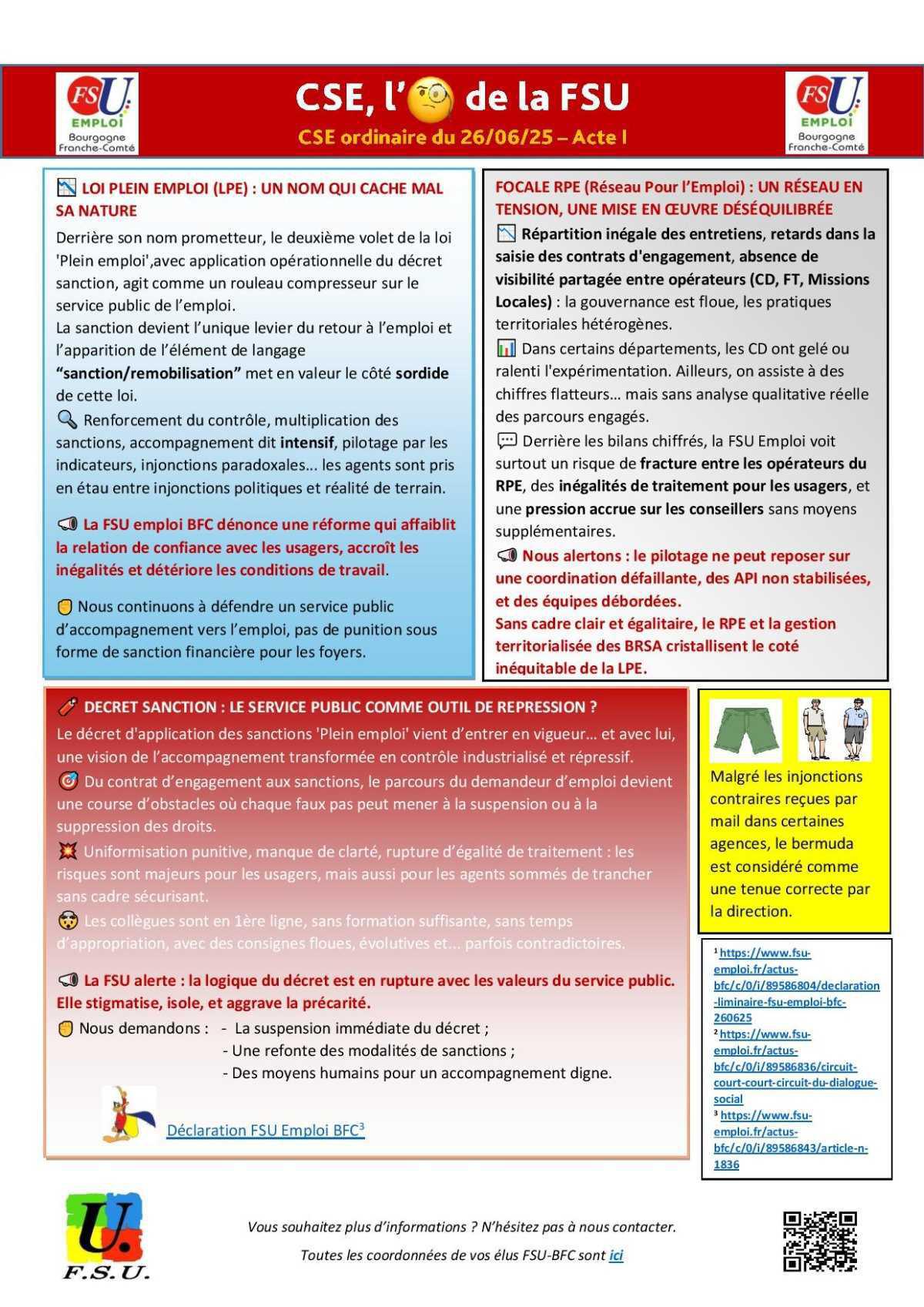 L'œil de la FSU Emploi BFC - CSE juin 2025 - Acte I 