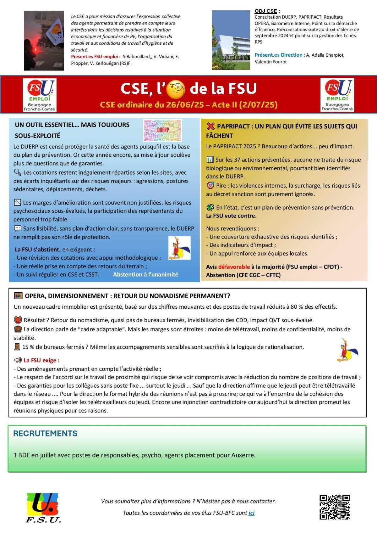 L'Oeil de la FSU Emploi BFC - CSE juin 2025 - Acte 2