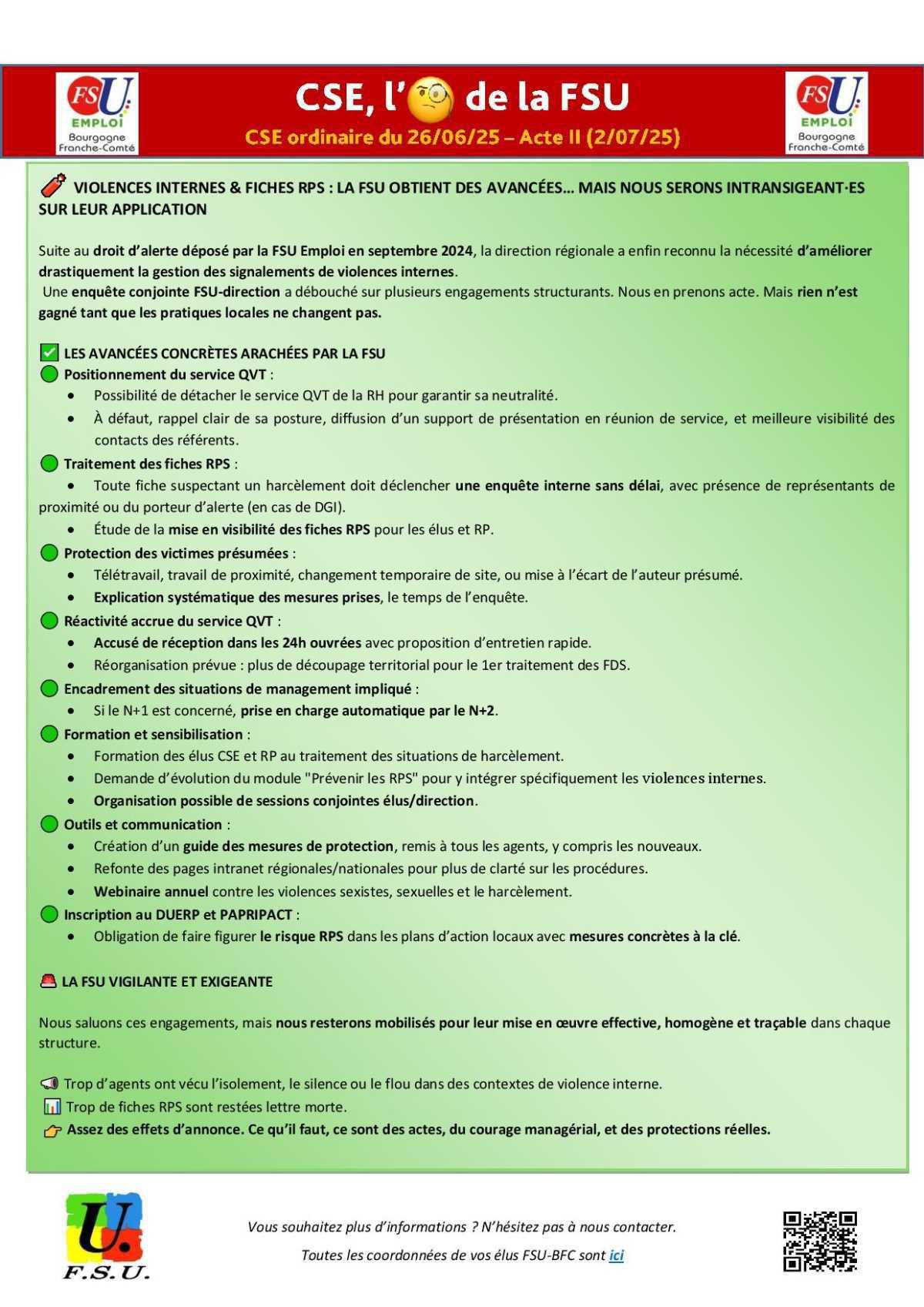 L'Oeil de la FSU Emploi BFC - CSE juin 2025 - Acte 2