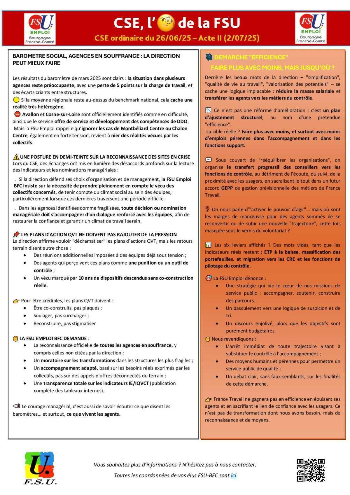 L'Oeil de la FSU Emploi BFC - CSE juin 2025 - Acte 2