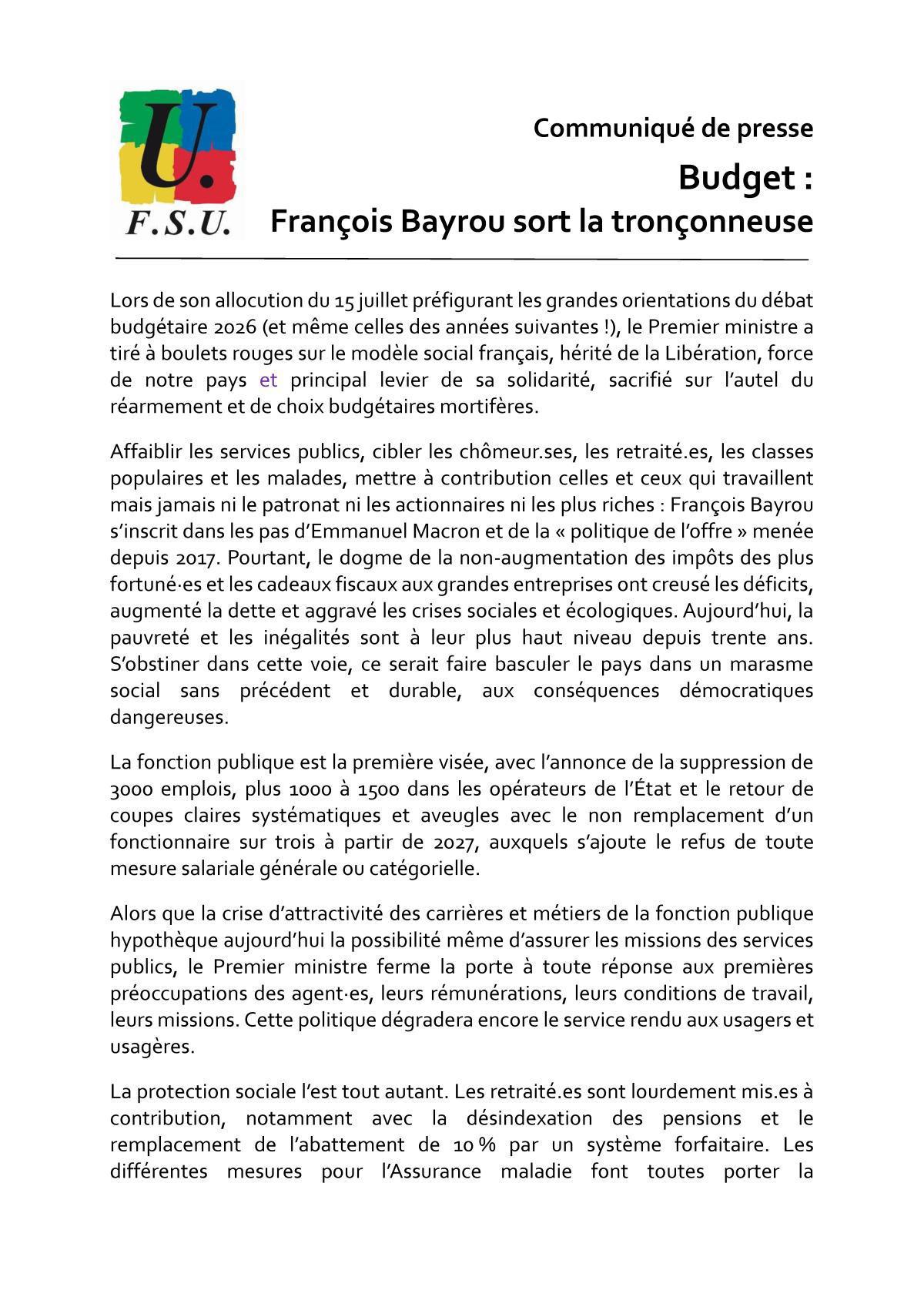 Budget : François Bayrou sort la tronçonneuse Budget : François Bayrou sort la tronçonneuse