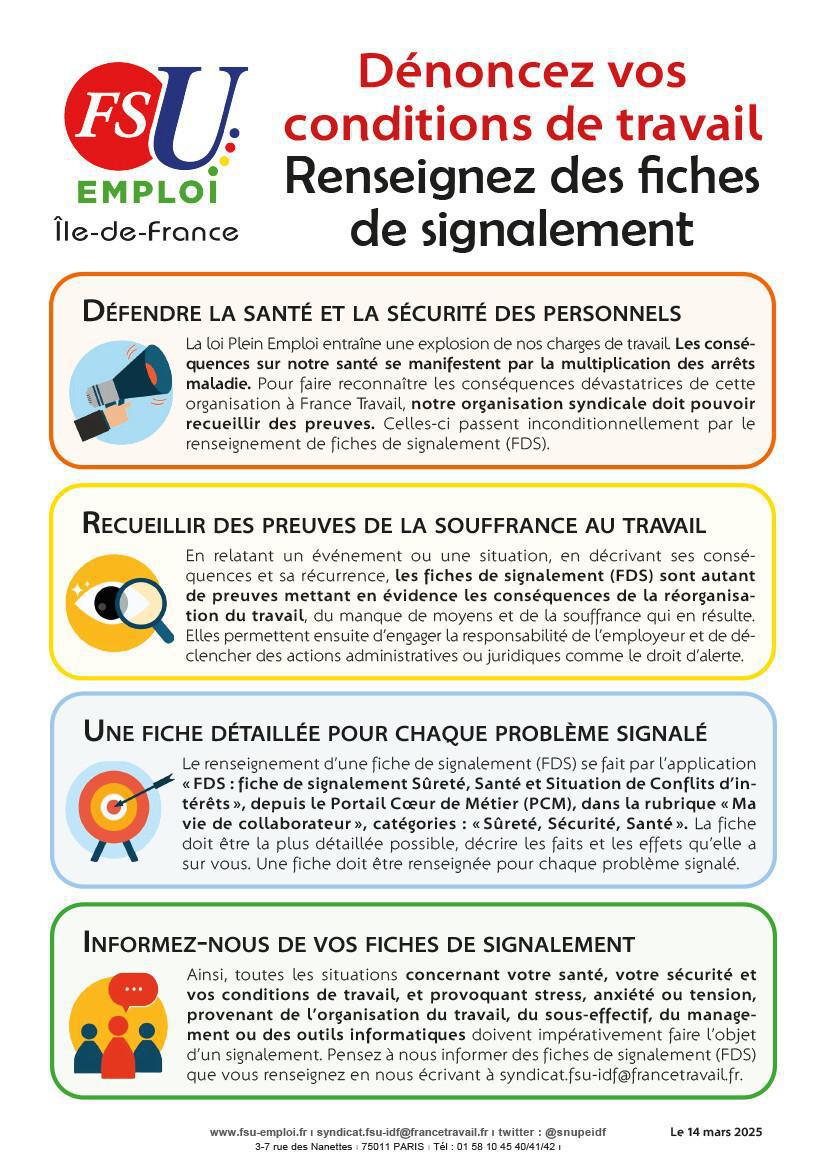 Dénoncez vos conditions de travail : renseignez des fiches de signalement Dénoncez vos conditions de travail : renseignez des fiches de signalement