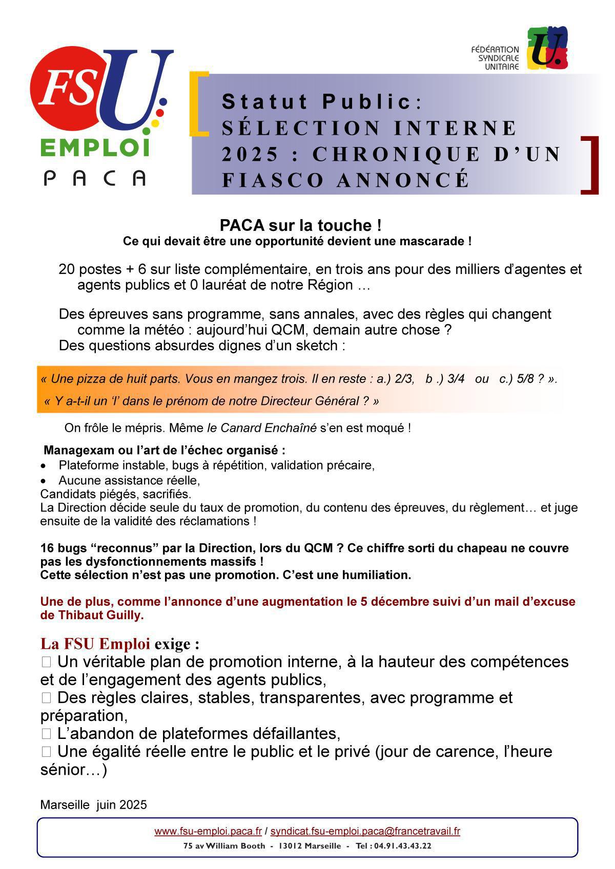Statut public : sélection interne 2025 Statut public : sélection interne 2025