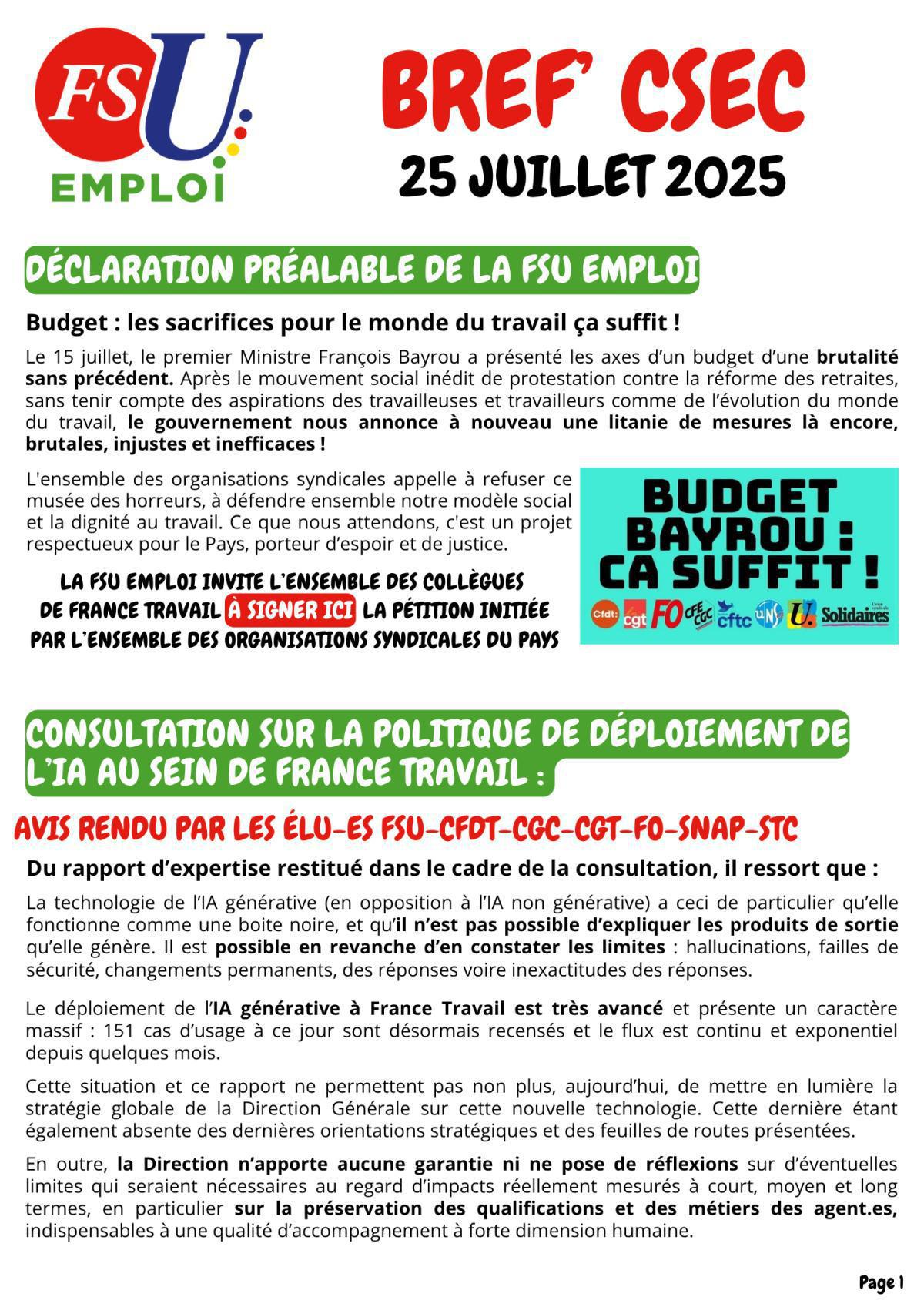 Bref CSEC du 24 juillet Bref CSEC du 24 juillet