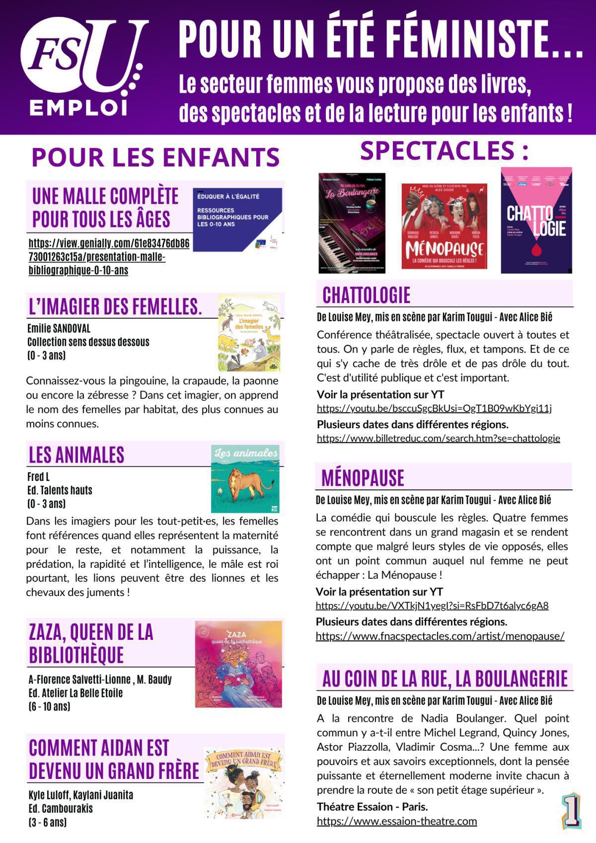 Pour un été féministe... Lectures et spectacles pour toutes et tous
