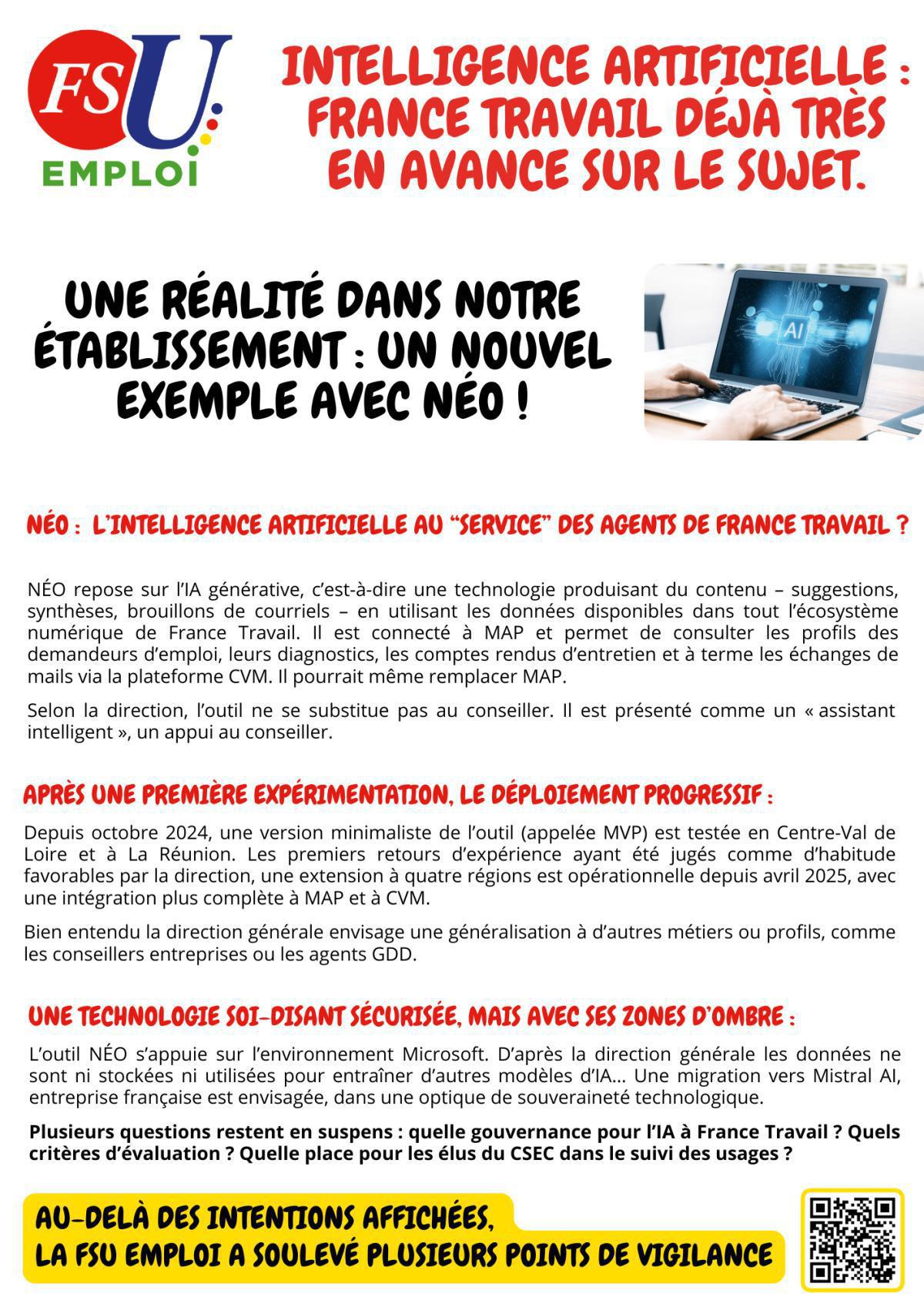 IA : France travail déjà très en avance sur le sujet.