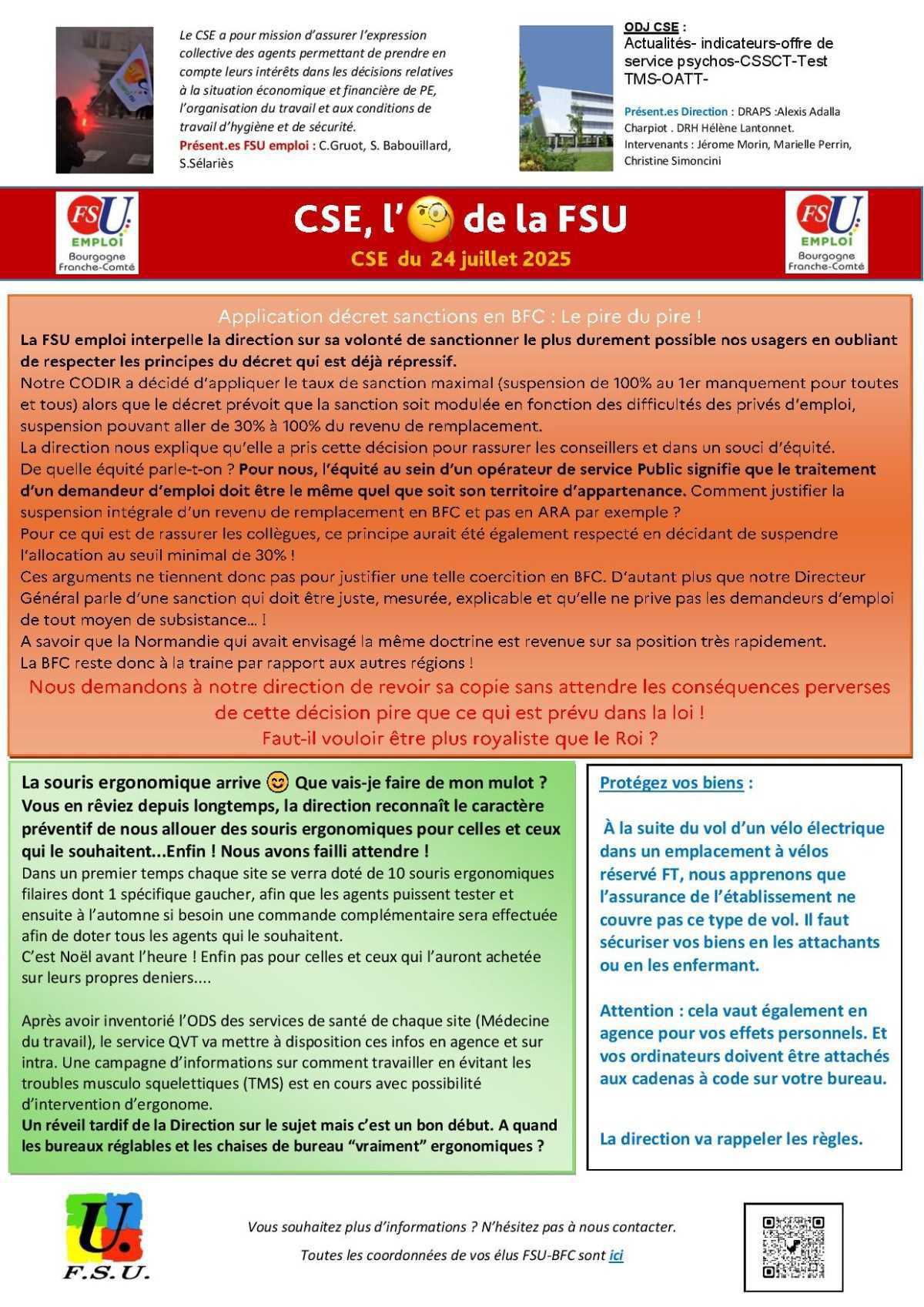 L'oeil de la FSU Emploi - CSE du 25 juillet 