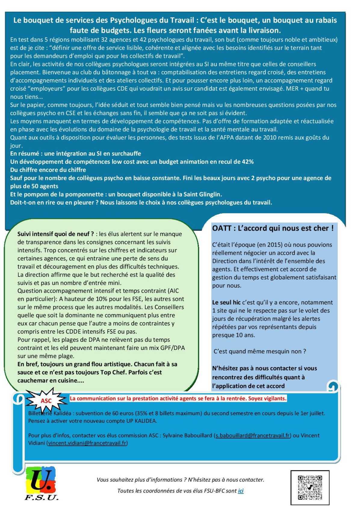L'oeil de la FSU Emploi - CSE du 25 juillet 