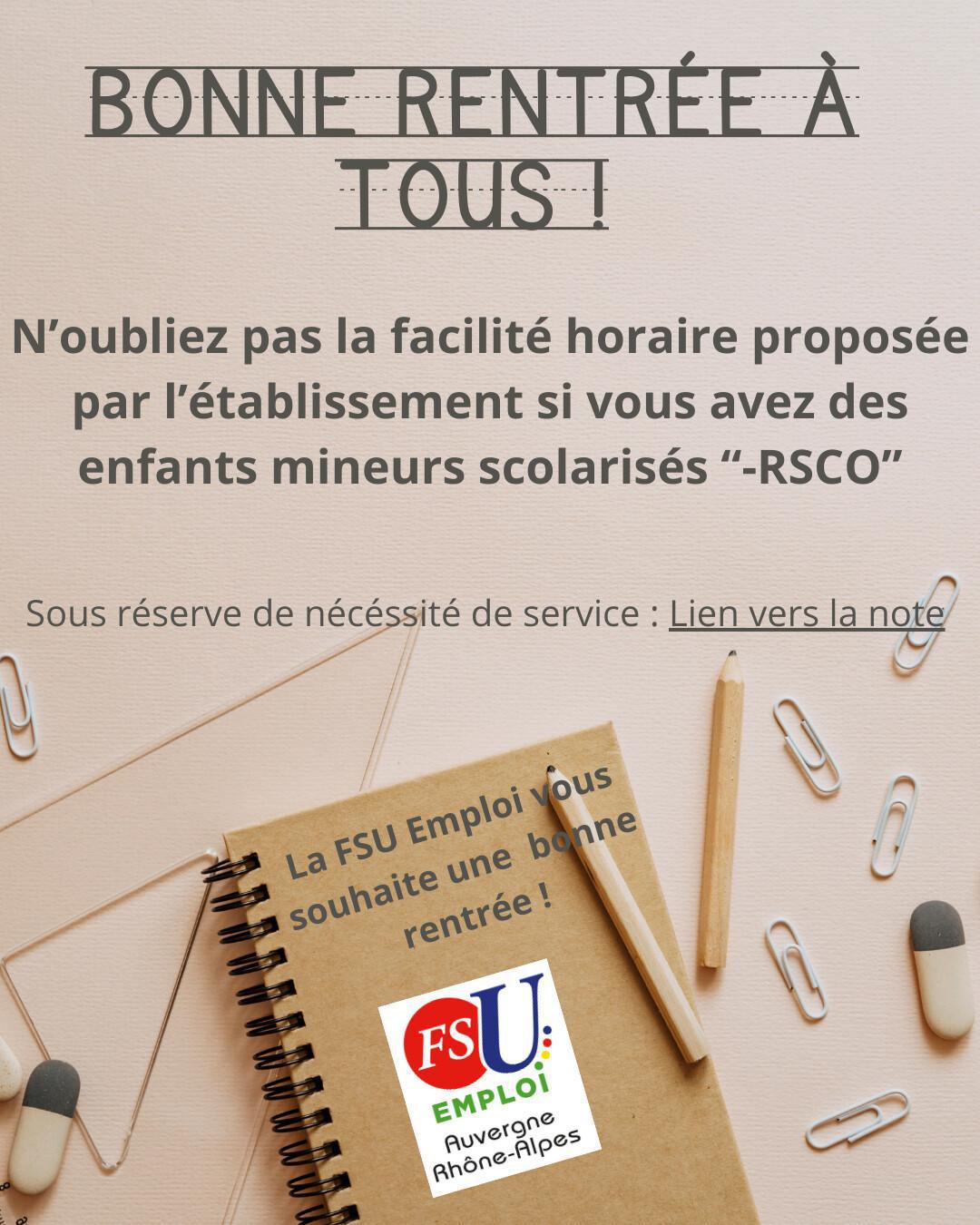Rentrée scolaire : facilité horaire pour les agents(es)
