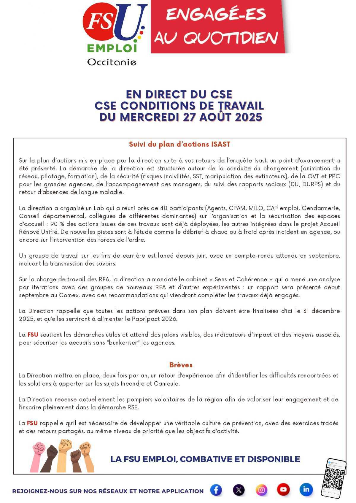 En Direct du CSE du mercredi 27 août 2025