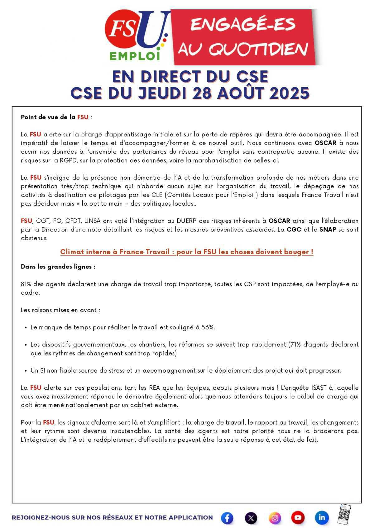En Direct du CSE du 28 Août 2025