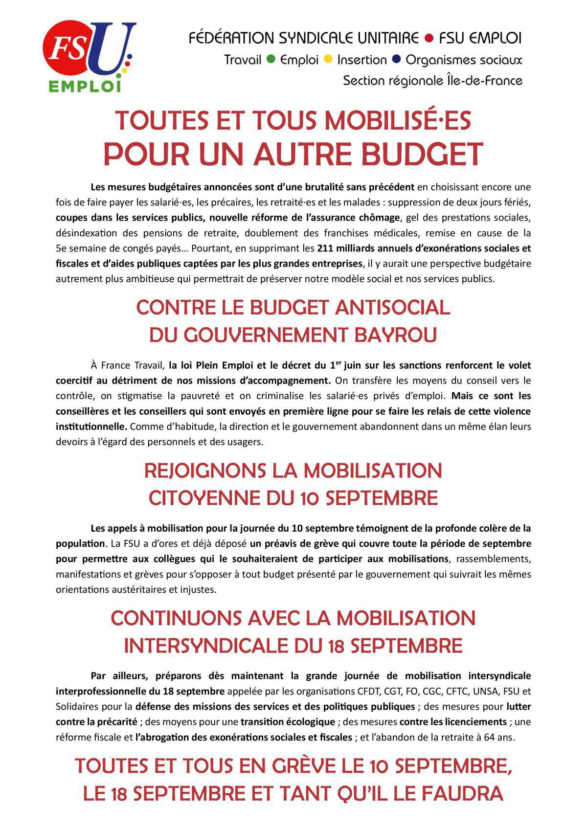 TOUTES ET TOUS EN GRÈVE LE 10 SEPTEMBRE, LE 18 SEPTEMBRE ET TANT QU’IL LE FAUDRA TOUTES ET TOUS EN GRÈVE LE 10 SEPTEMBRE, LE 18 SEPTEMBRE ET TANT QU’IL LE FAUDRA