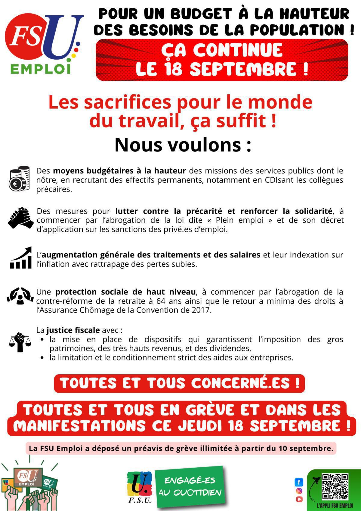 Le 18 septembre, toutes et tous en grève Le 18 septembre, toutes et tous en grève