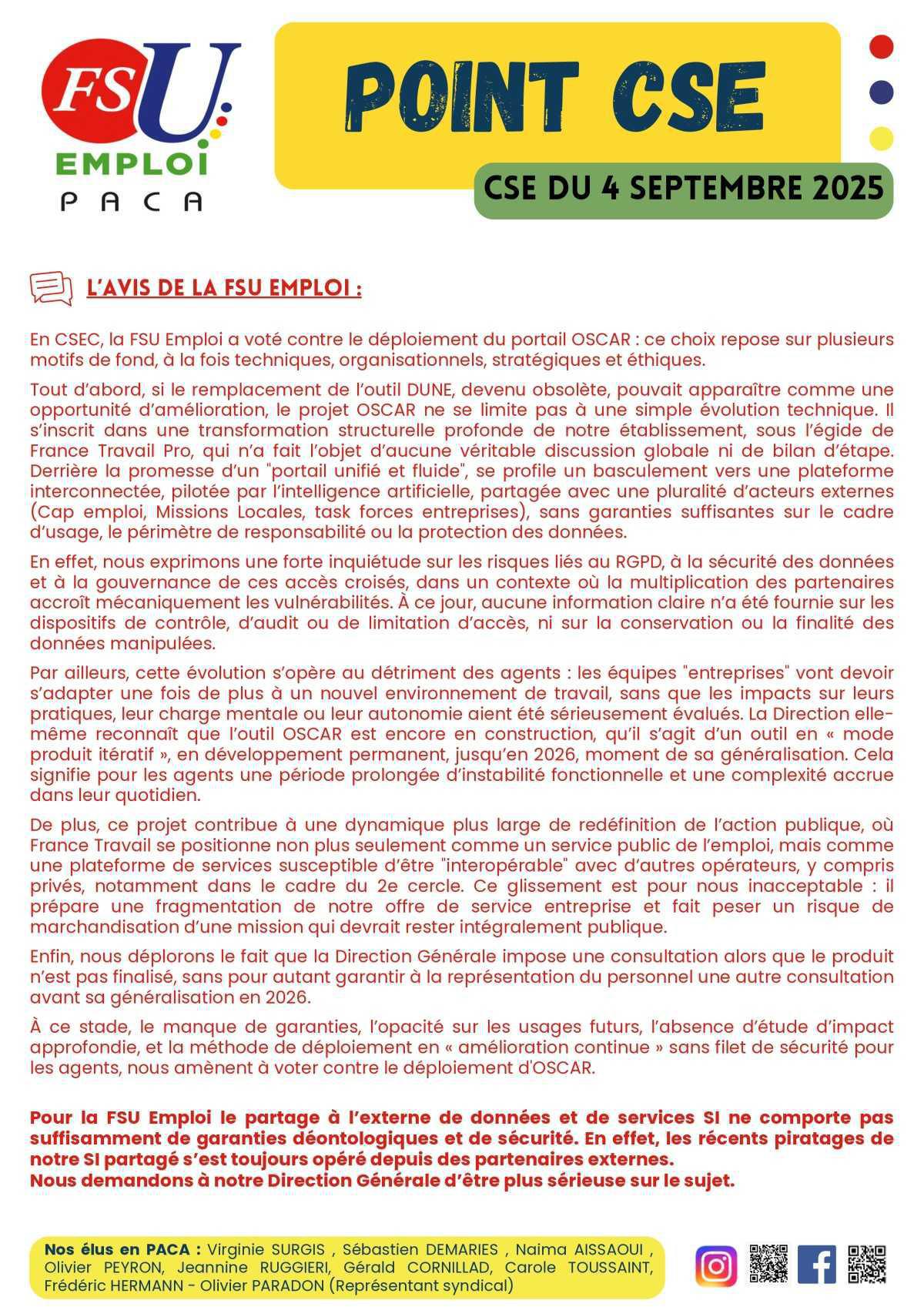 Point CSE Août 2025