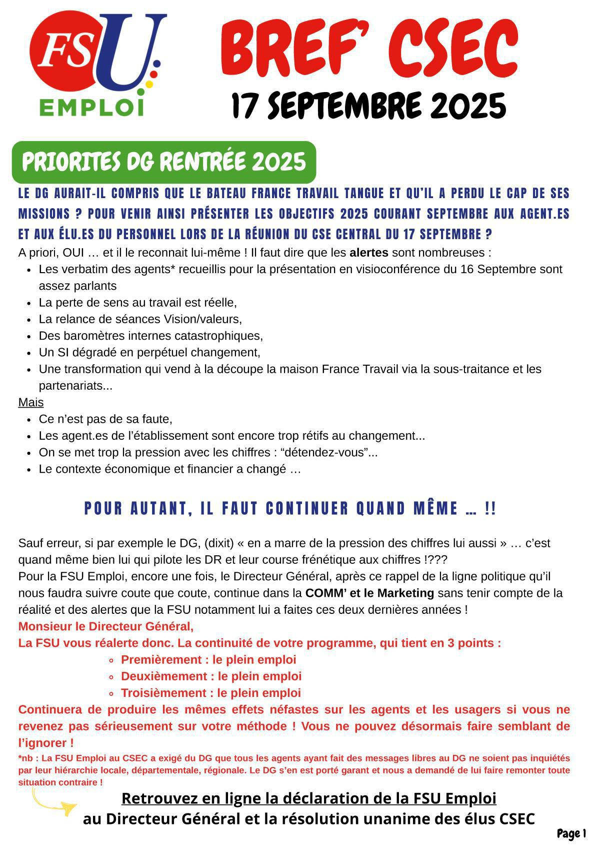 Bref CSEC du 17 septembre