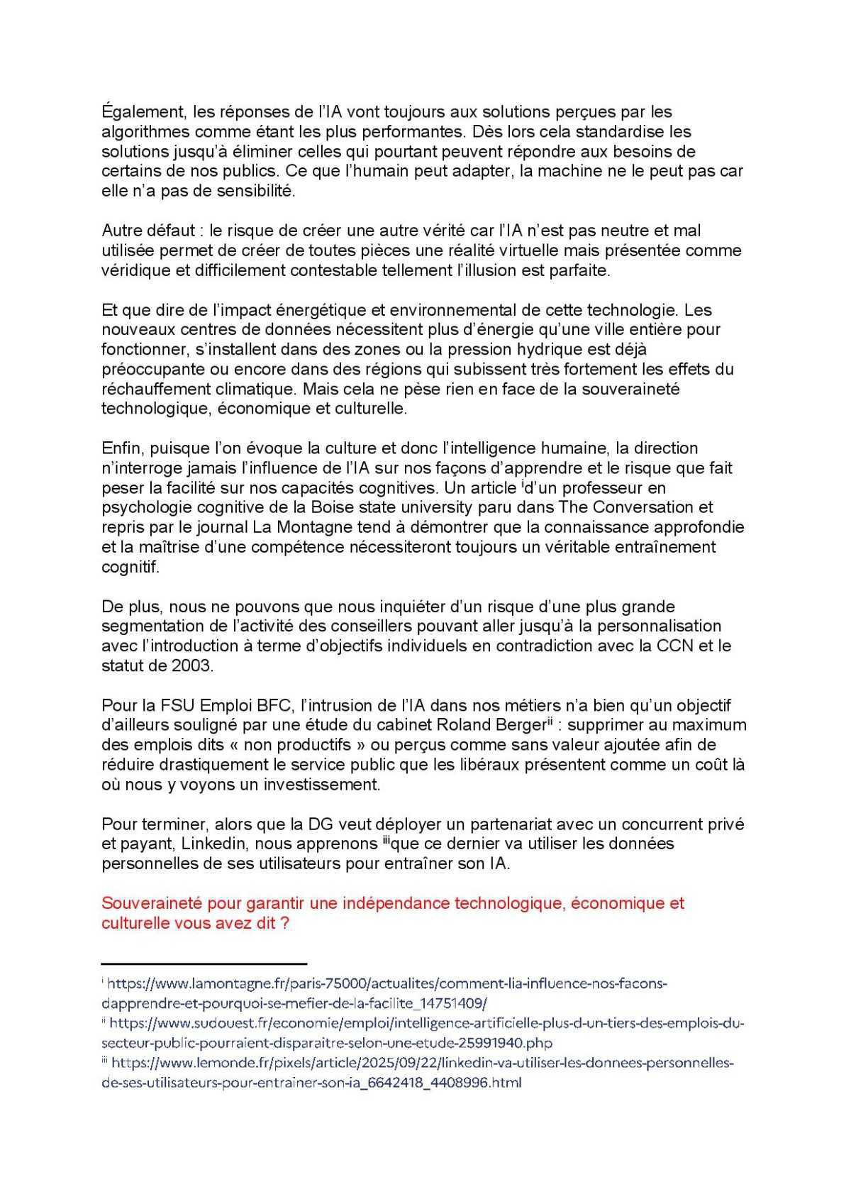 Déclaration FSU emploi BFC IA générative : Quand la solution de court terme risque de s’avérer pire que le problème posé…