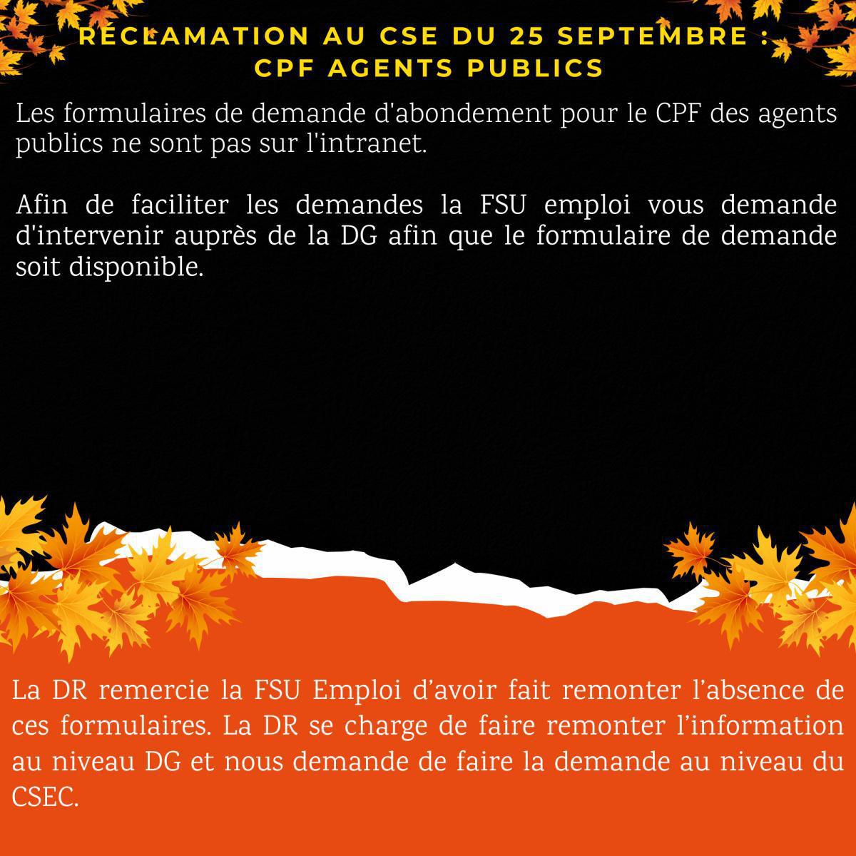 Réclamations au CSE de Septembre 2025