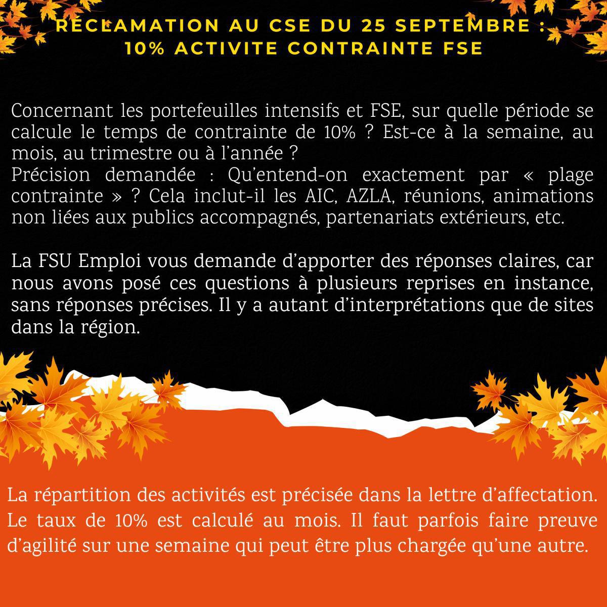 Réclamations au CSE de Septembre 2025