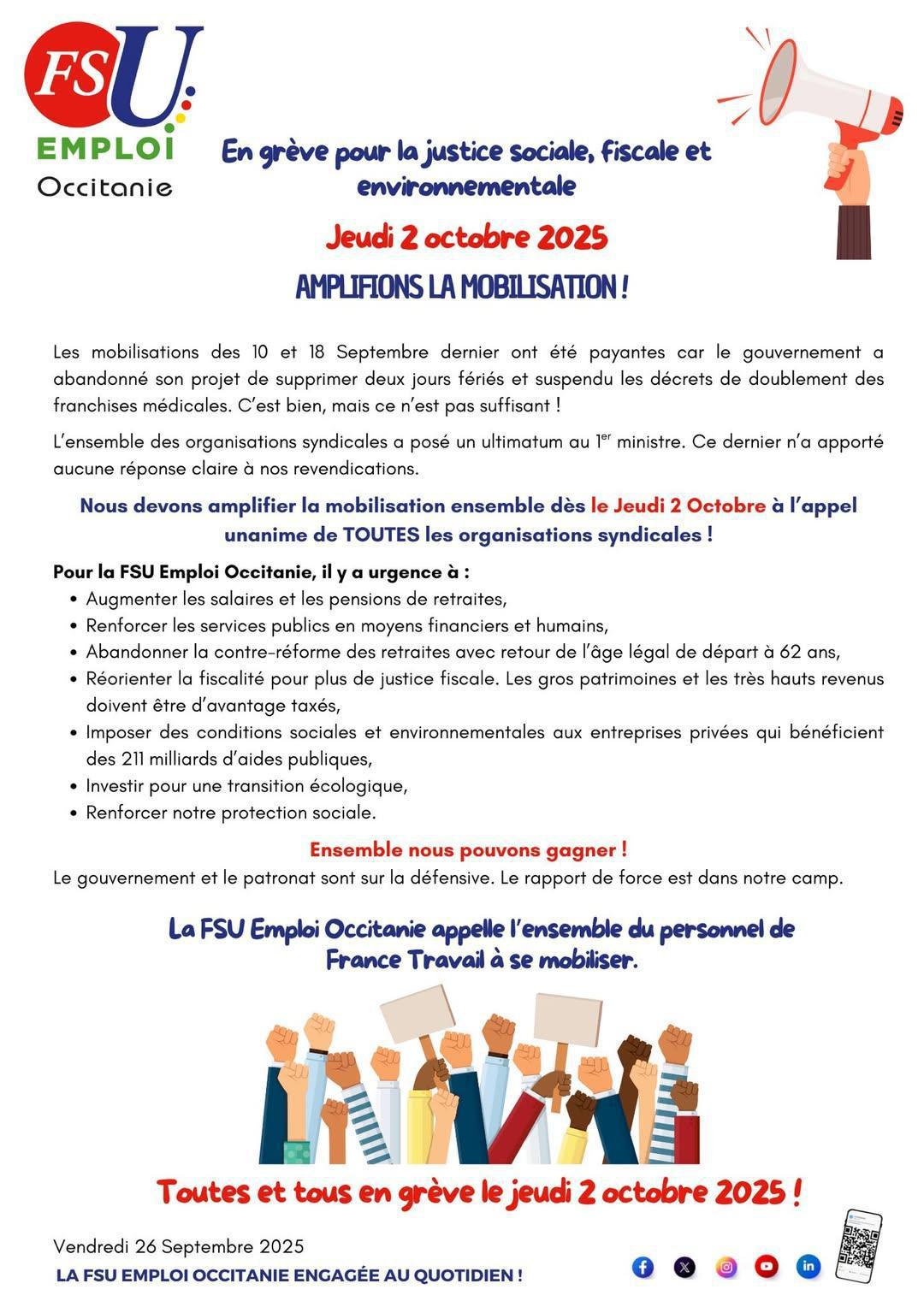 En Grève le 2 octobre 2025