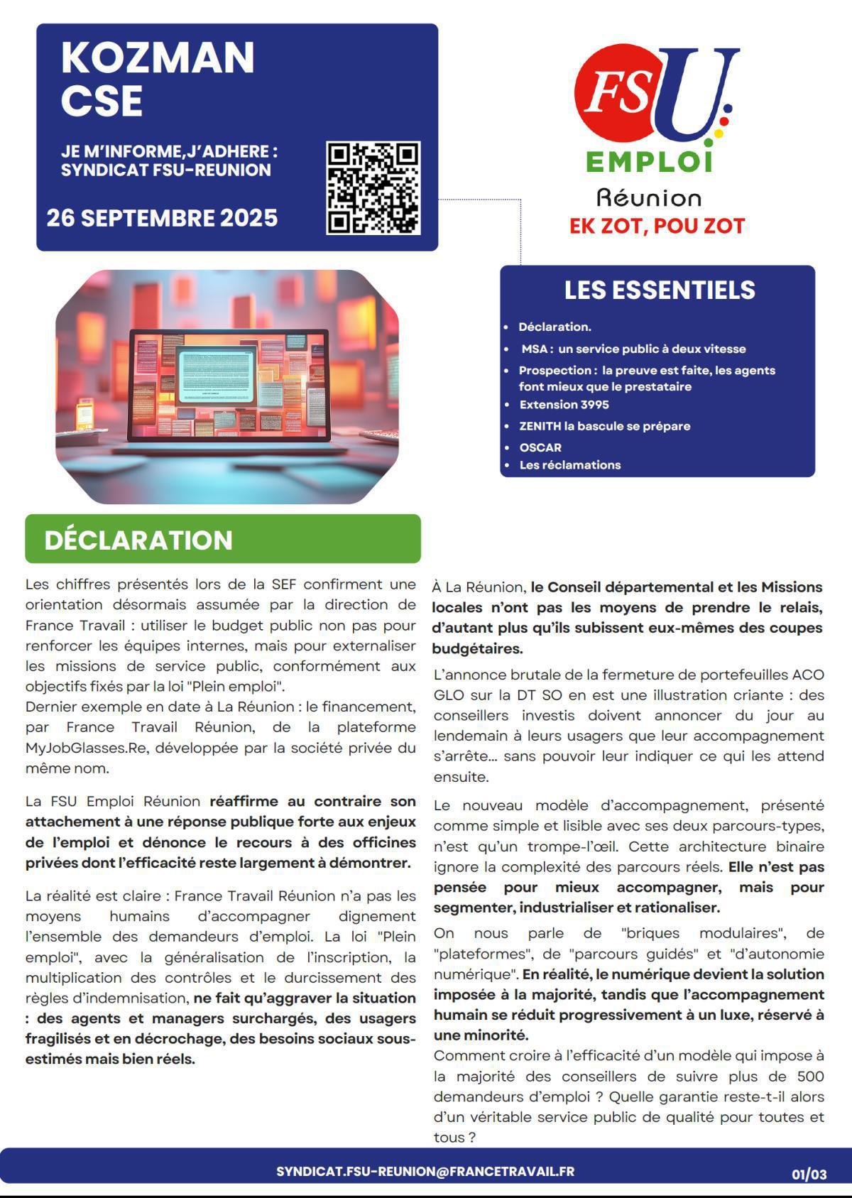 Kozman CSE du 26 septembre 2025