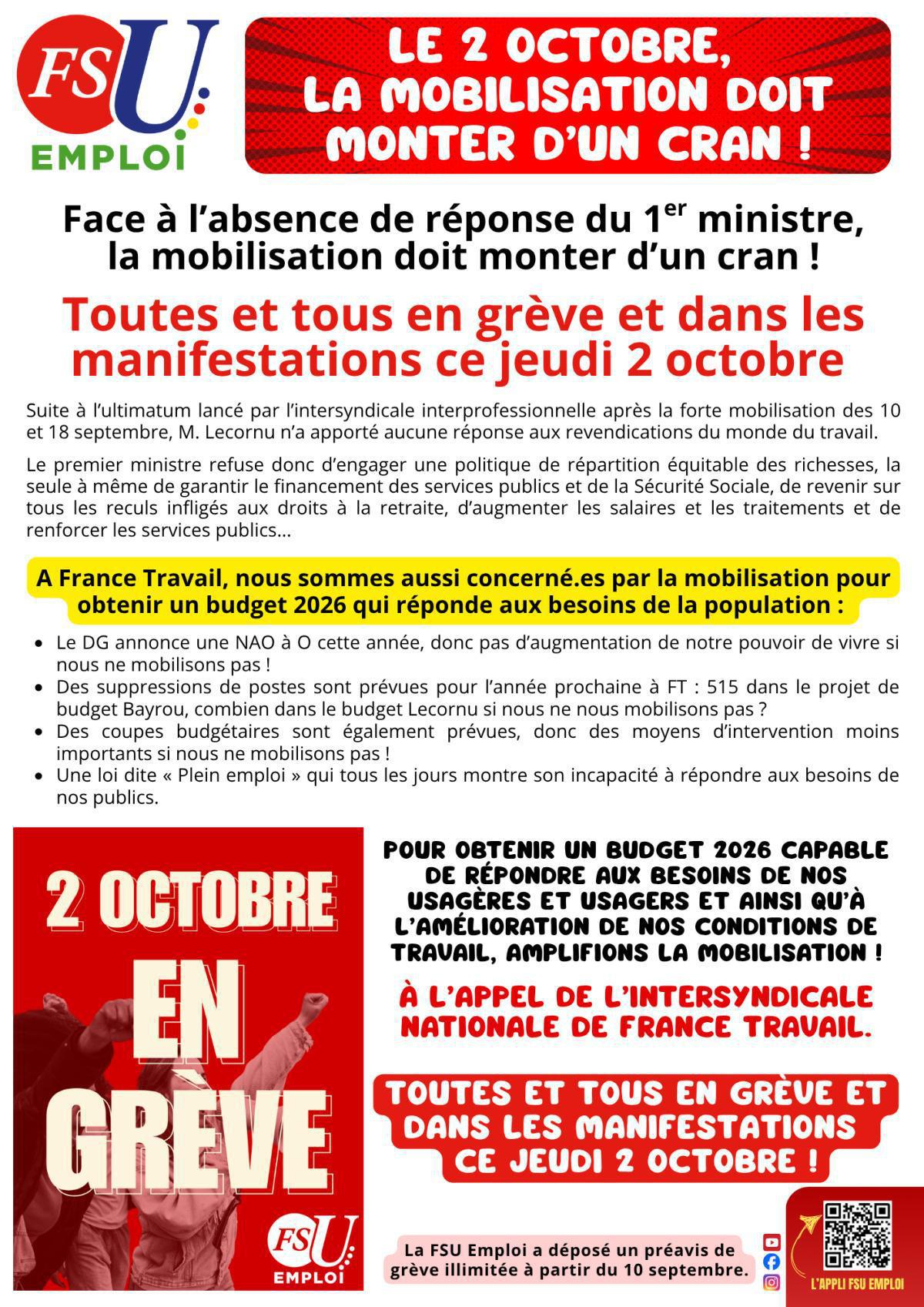 2 Octobre : la mobilisation doit monter d'un cran ! 2 Octobre : la mobilisation doit monter d'un cran !