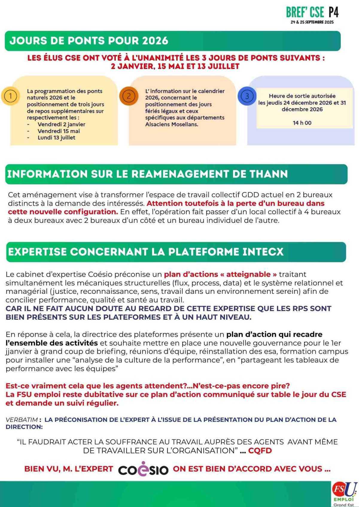 BREF CSE 24 et 25 Septembre 2025