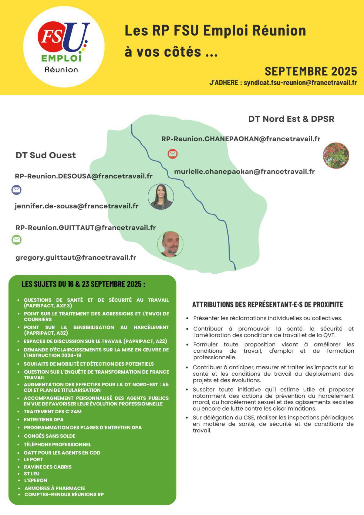 Les RP FSU Emploi Réunion à vos côtés. Septembre 2025