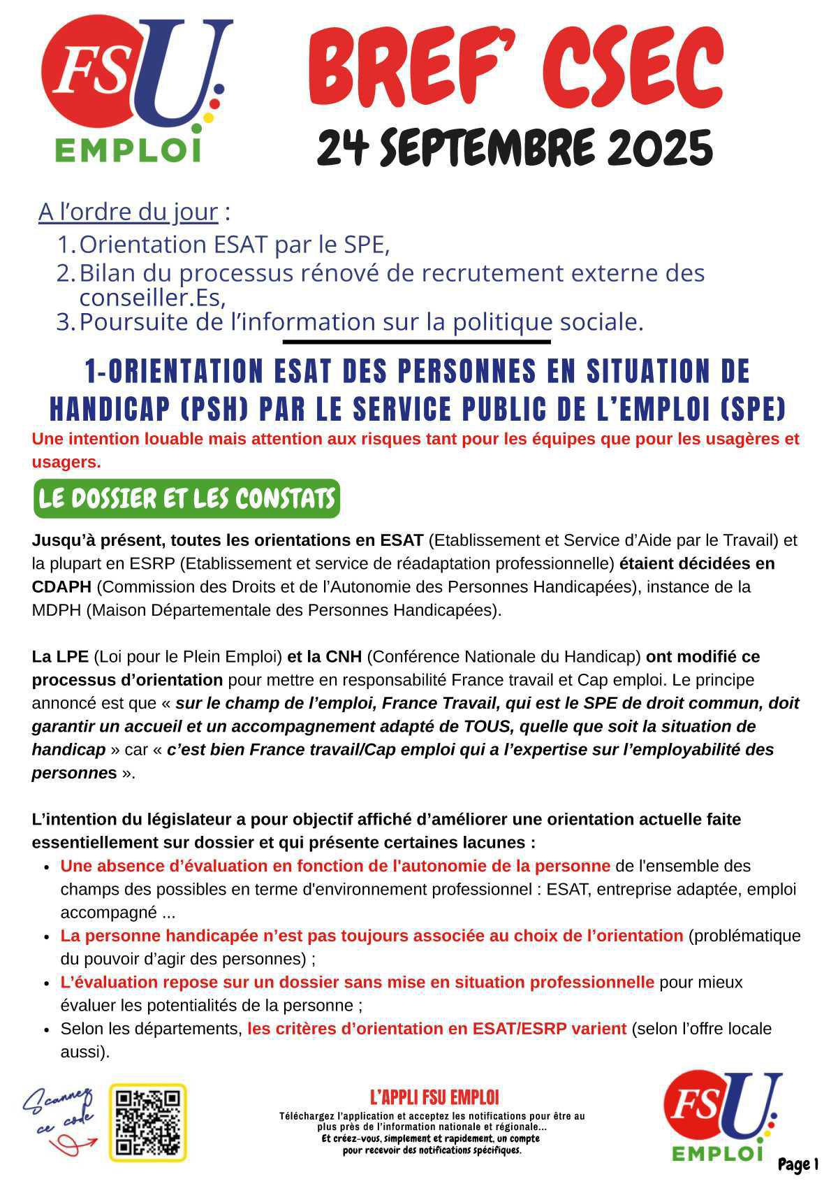 Bref CSEC du 24 septembre