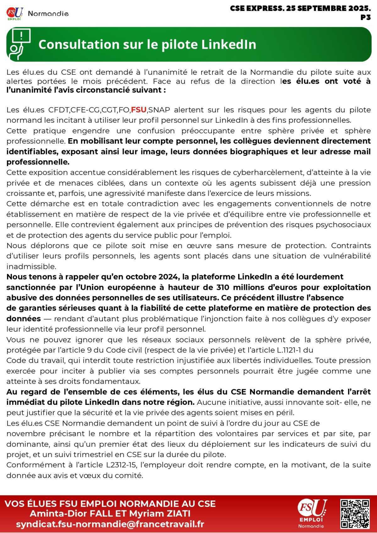 CSE Express du 25 septembre 2025