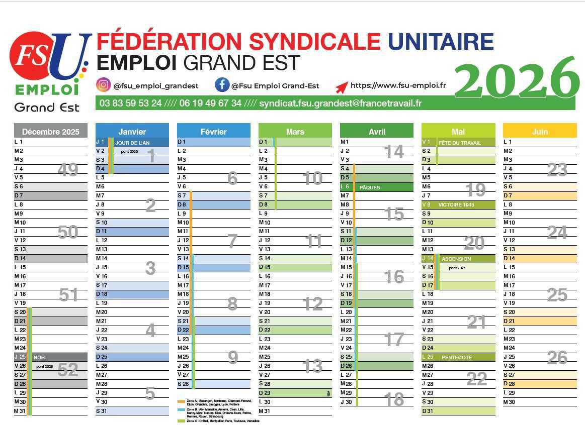 Demandez votre calendrier 2026 FSU EMPLOI GRAND EST 