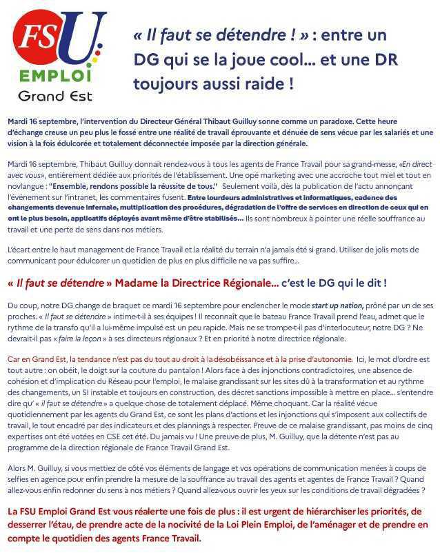 Déclaration FSU E grand Est à la Directrice Régionale 