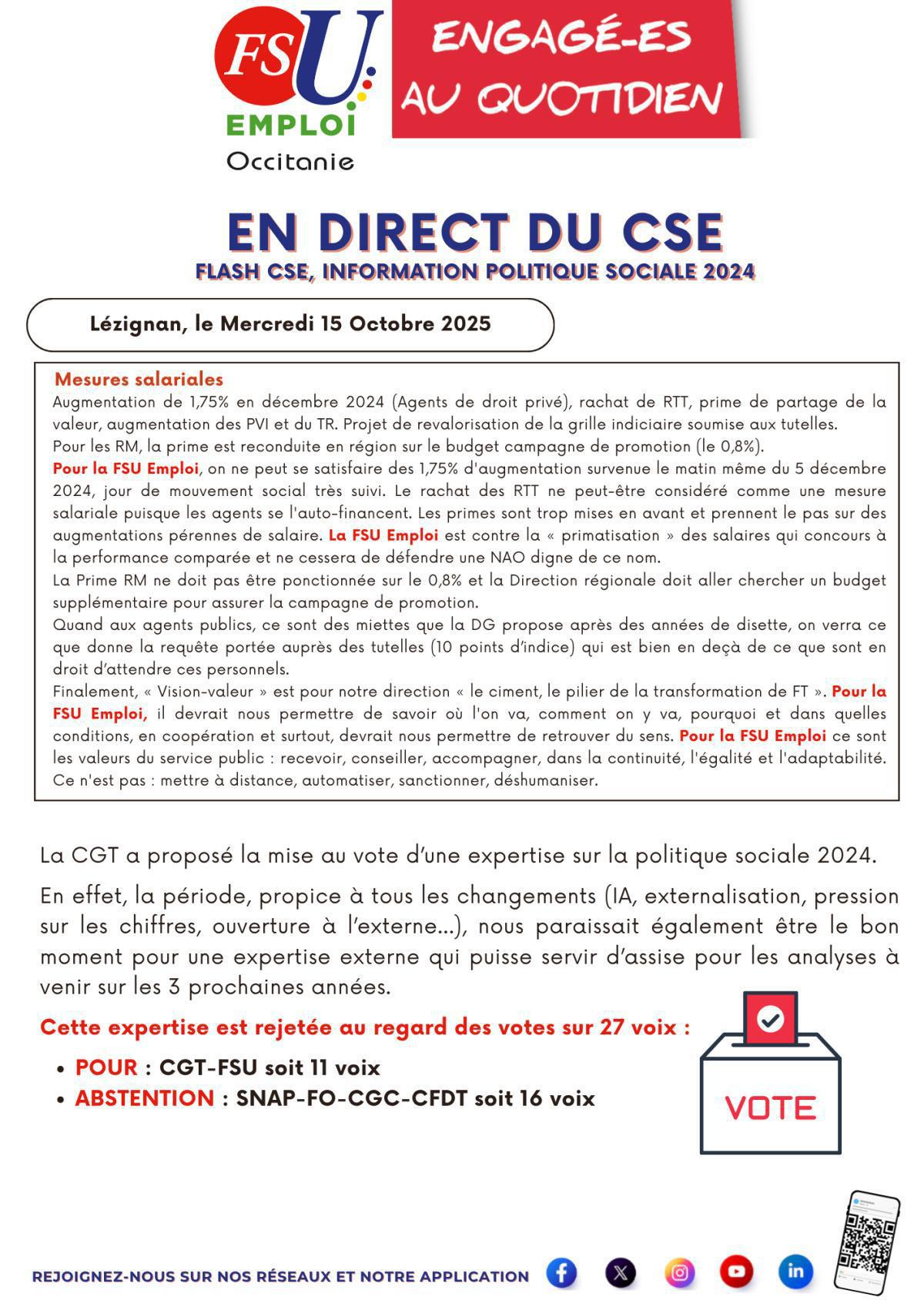 Flash CSE du 15 Octobre 2025