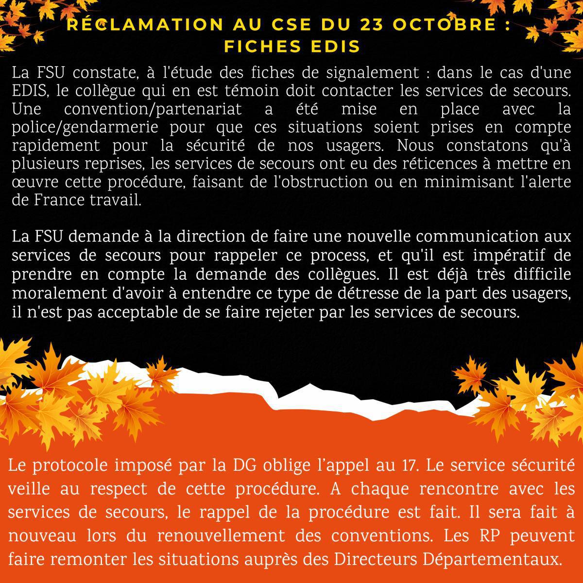 Réclamations au CSE d'Octobre 2025