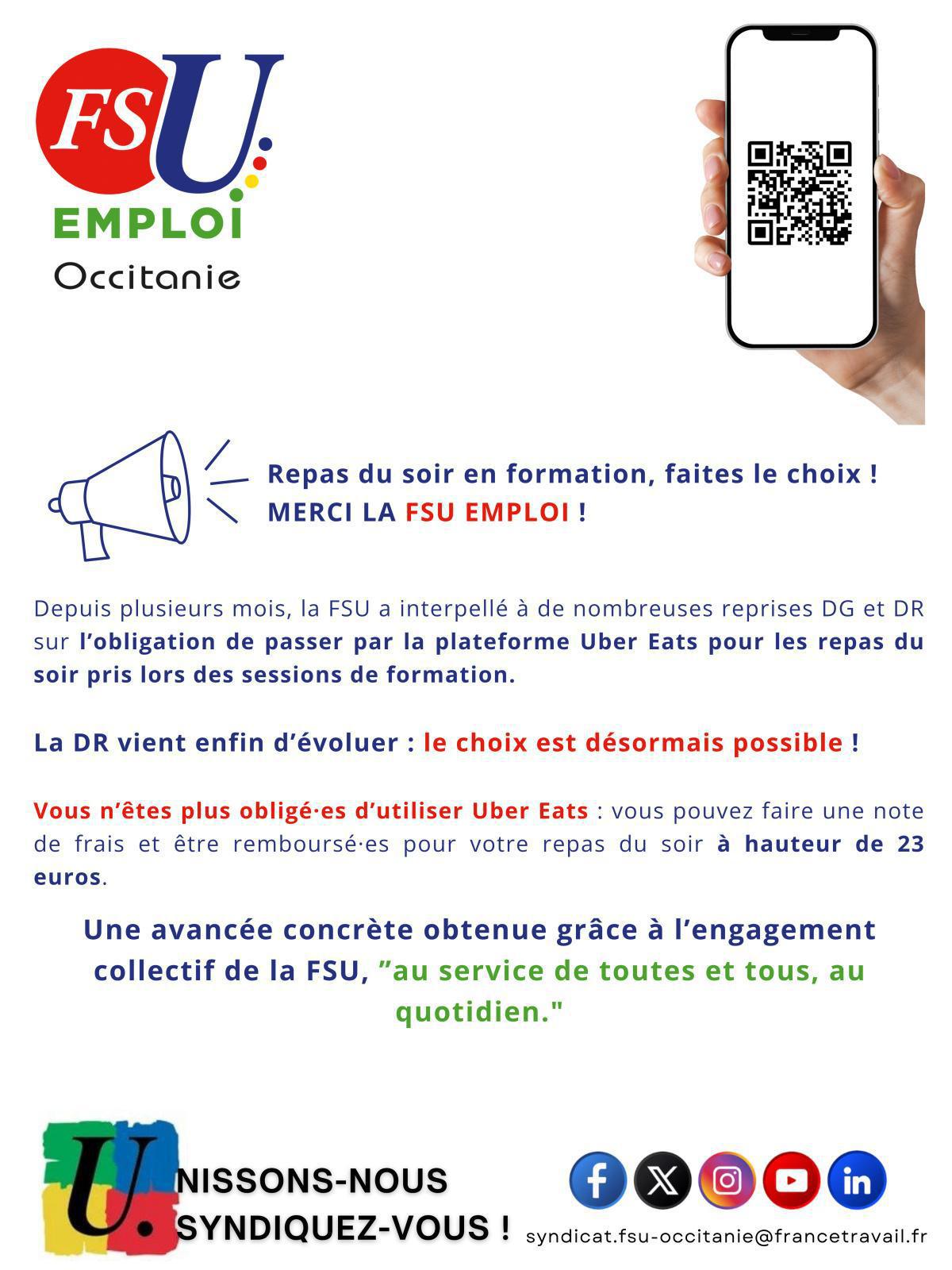 Repas du soir en Formation