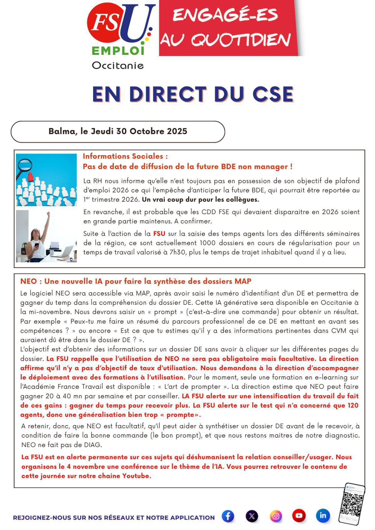 En Direct du CSE du 30 Octobre 2025