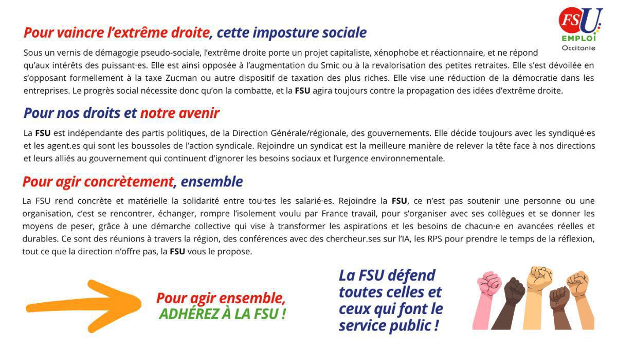 Pourquoi se syndiquer et s’organiser avec la FSU EMPLOI OCCITANIE ?