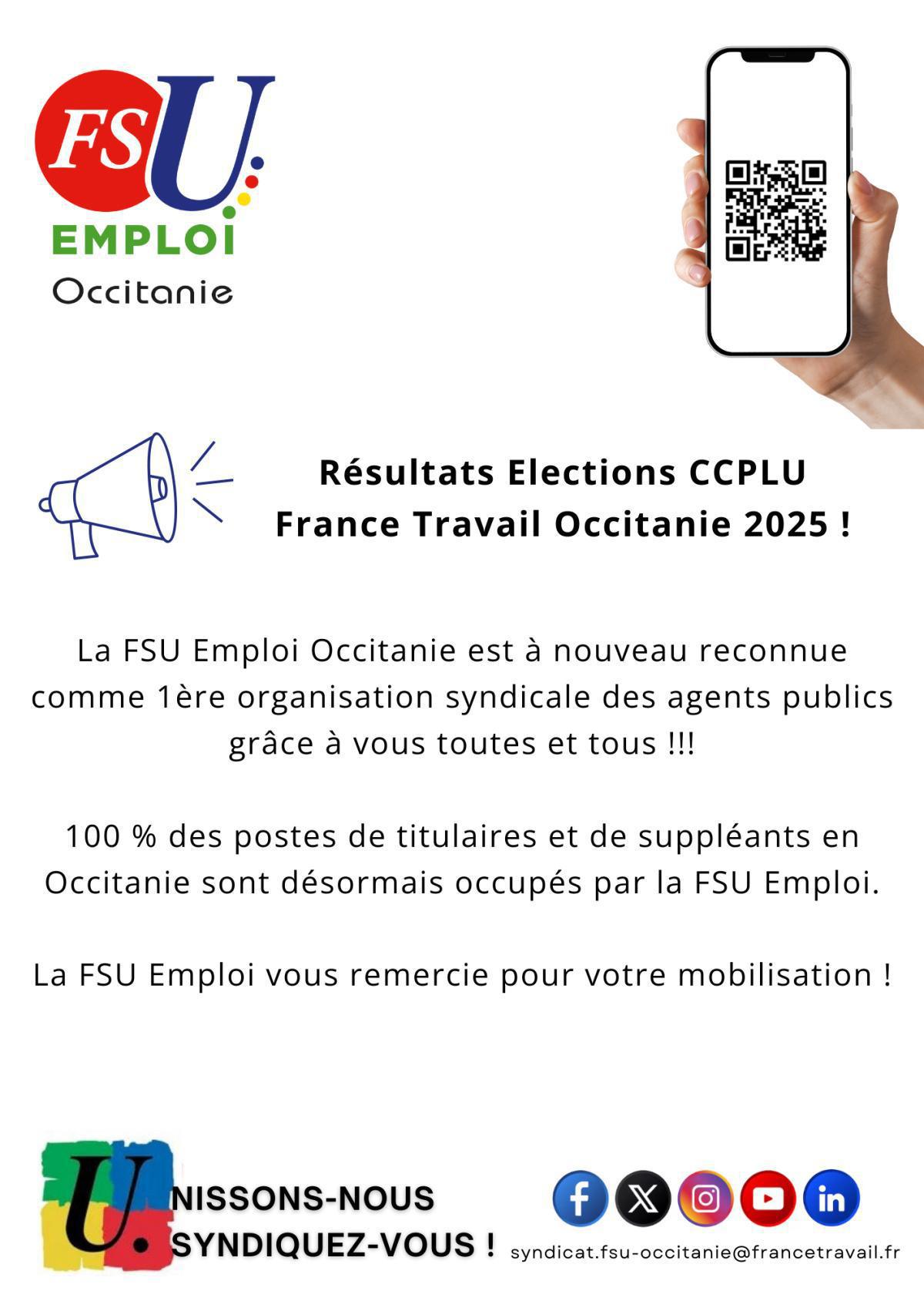 La FSU Emploi Occitanie remporte les élections CCPLU France Travail Occitanie