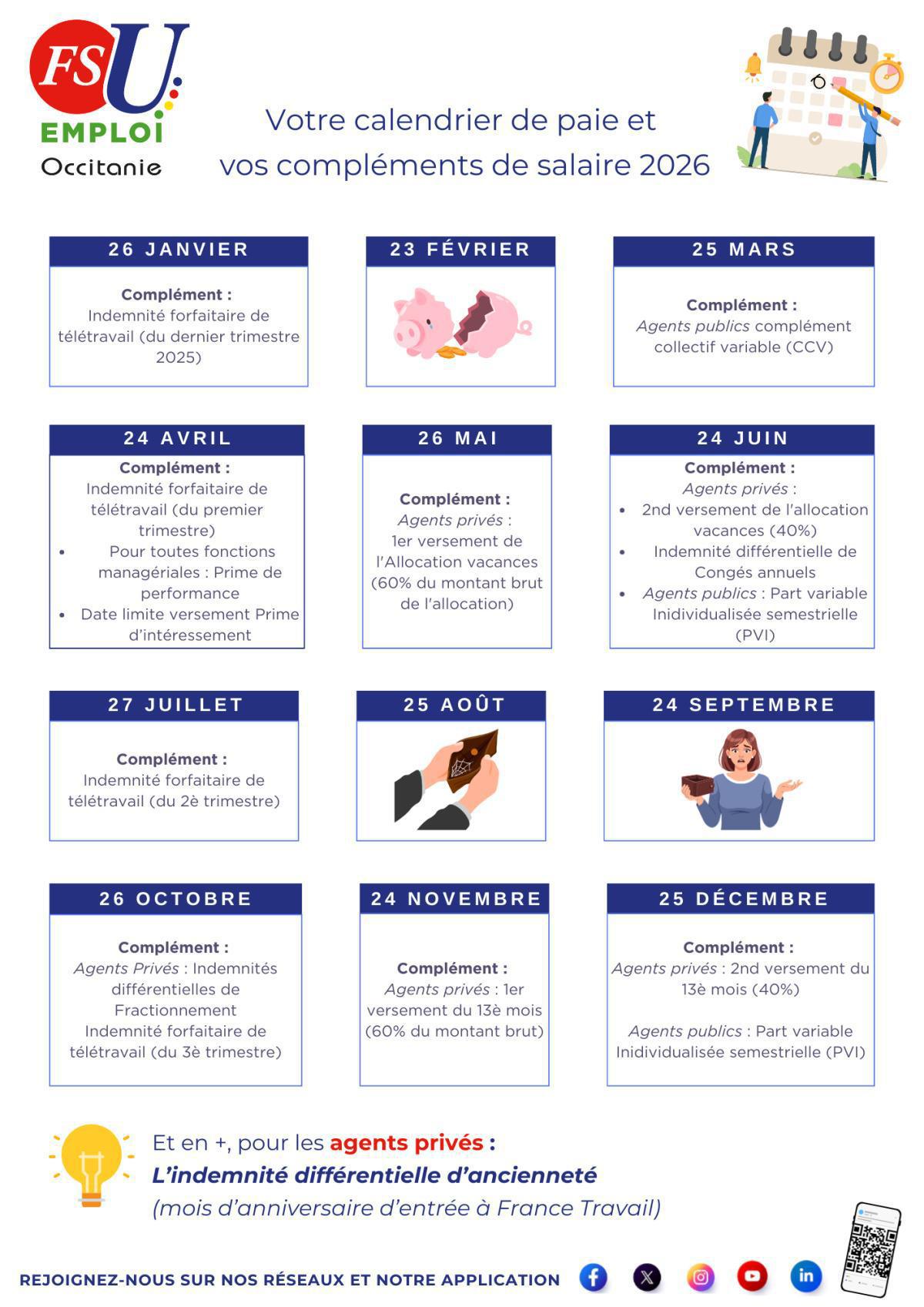 Votre calendrier de paie et vos compléments de salaire 2026