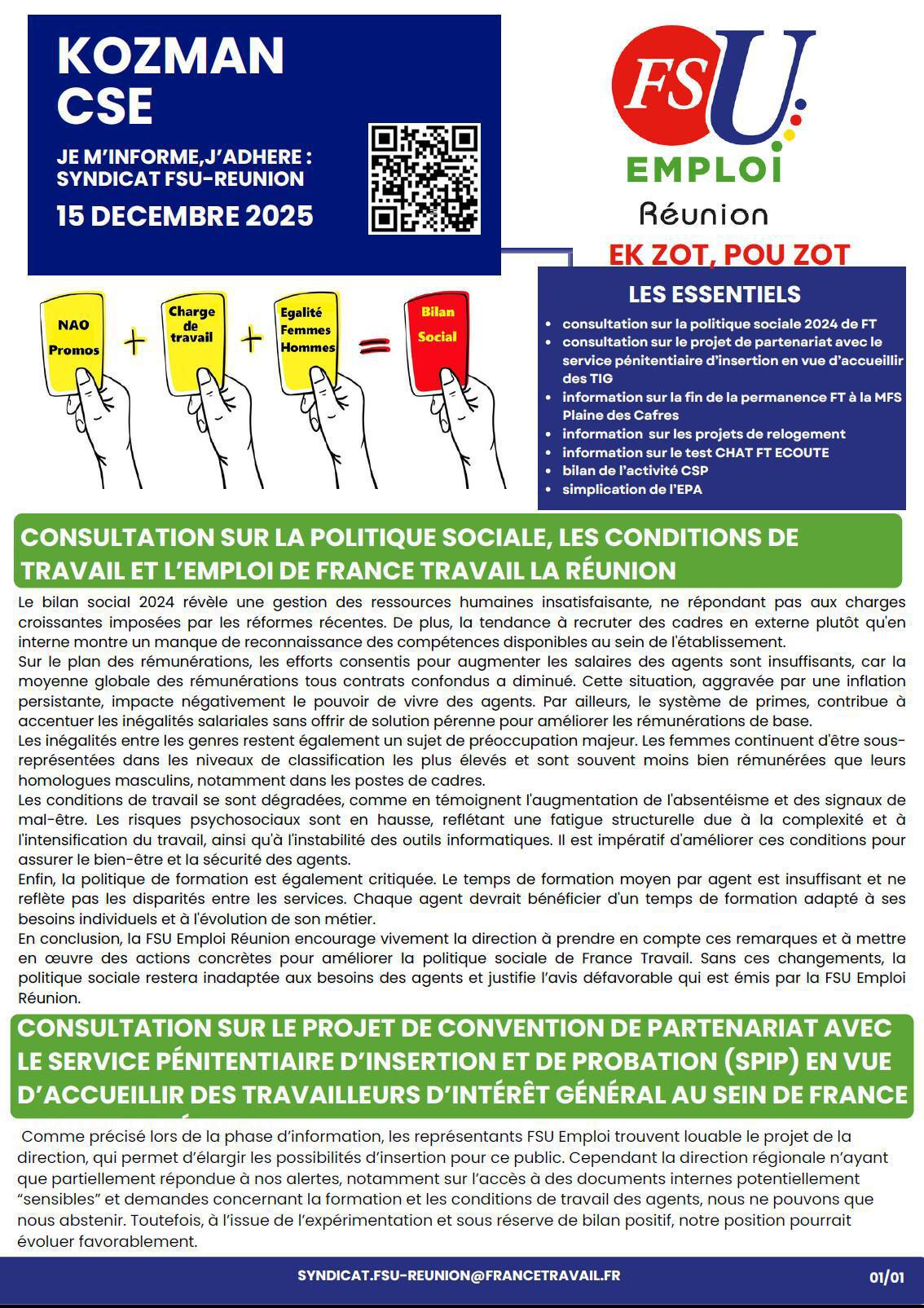 Kozman CSE du 15 décembre 2025