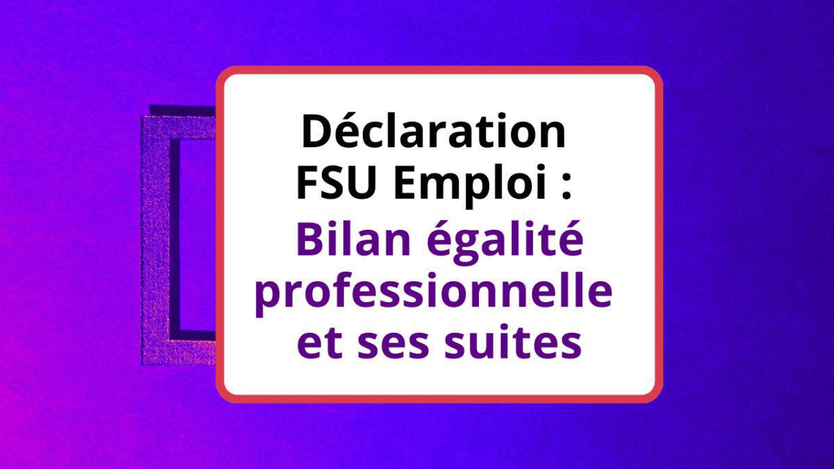 Bilan égalité professionnelle et ses suites Bilan égalité professionnelle et ses suites